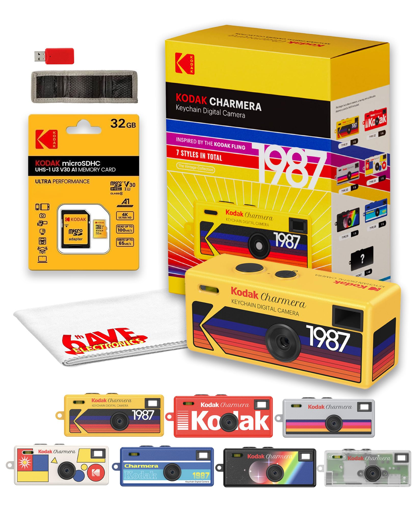 Kodak Charmera Keychain Digital Camera Blind Box, Pocket Retro Camera for Travel, Selfies & Everyday Memories (KDKRK0601) + Kodak 32GB microSD + Card Reader + More (6pc Bundle)-image-46