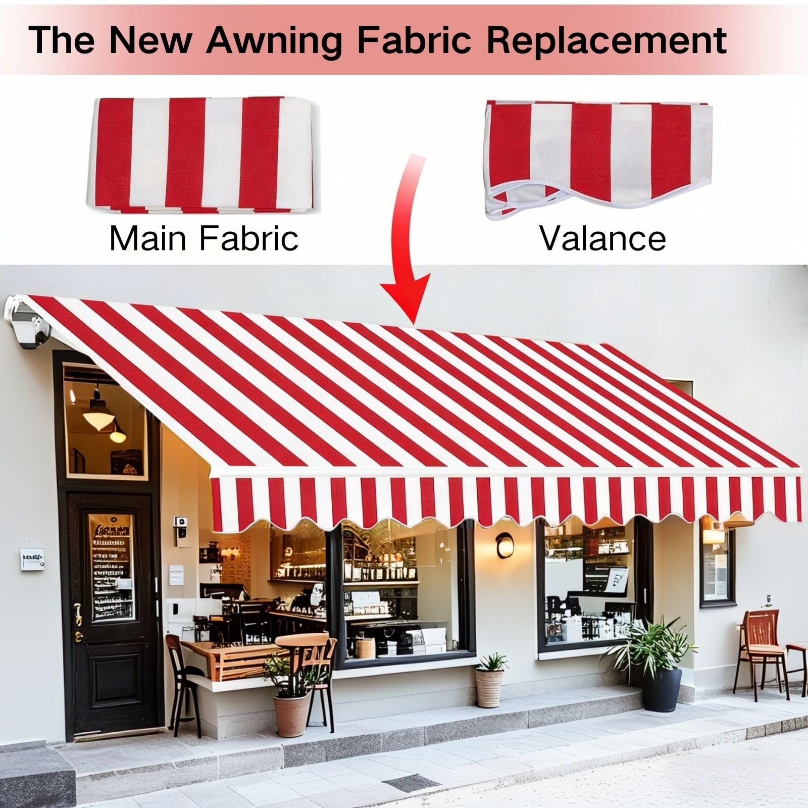 Lambrequin Et Toile De Remplacement Pour Store Banne, Polyester Épais 280g/m2 Imperméable, Toile D'Ombrage Pour Stores Extérieurs De Magasin Et Maison，Solaire Pour Jardin Balcon(W300 x H250cm)