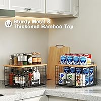 Vista 8 de Paquete de 2 cestas de alambre apilables con tapa de bambú para organizadores y almacenamiento de despensa, cesta de organización de cocina XXL