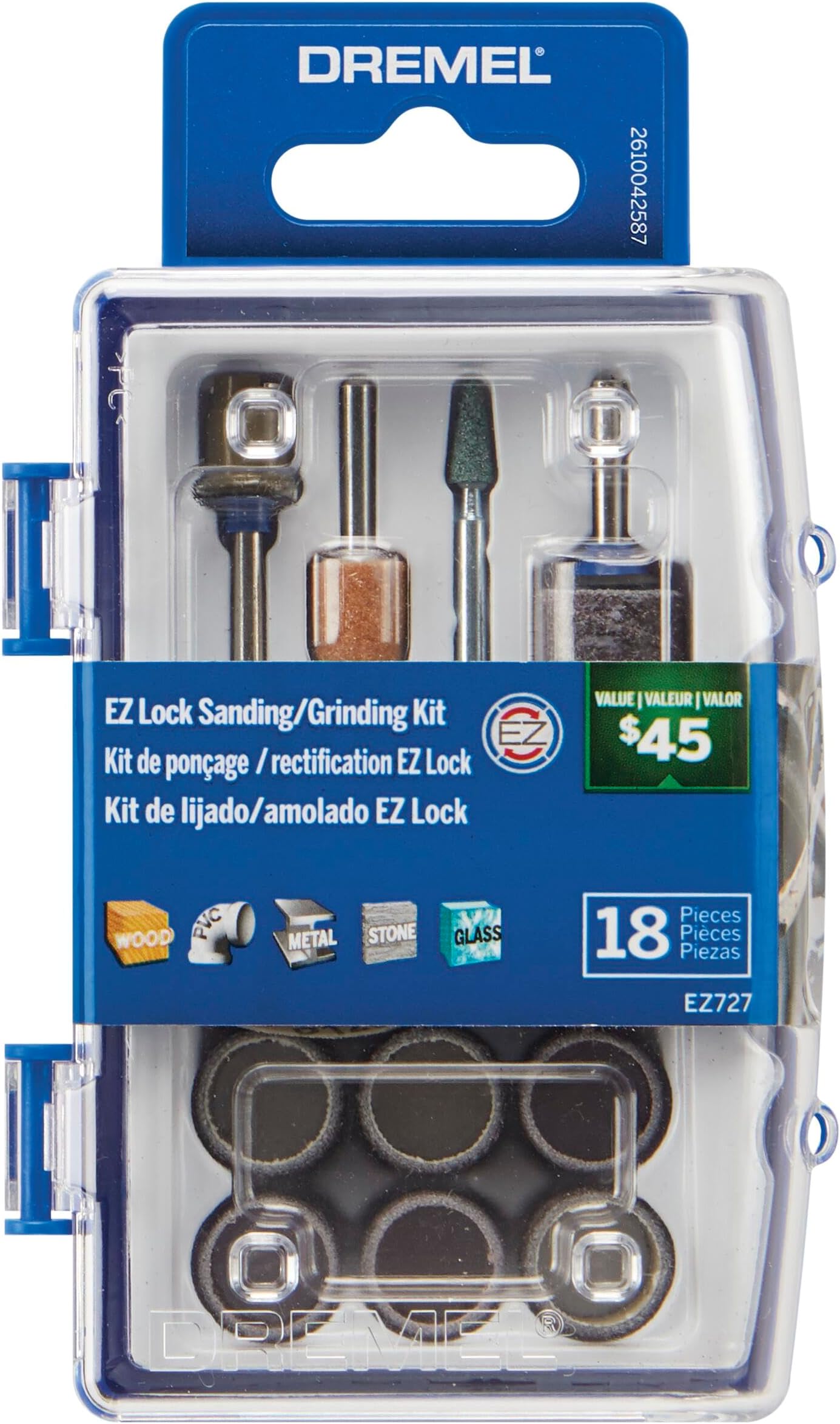 Dremel EZ727-01 EZ Lock Sanding & Grinding Rotary Tool Accessories Kit, 18-Piece Assorted Set - Perfect for Detail Sanding and Sharpening