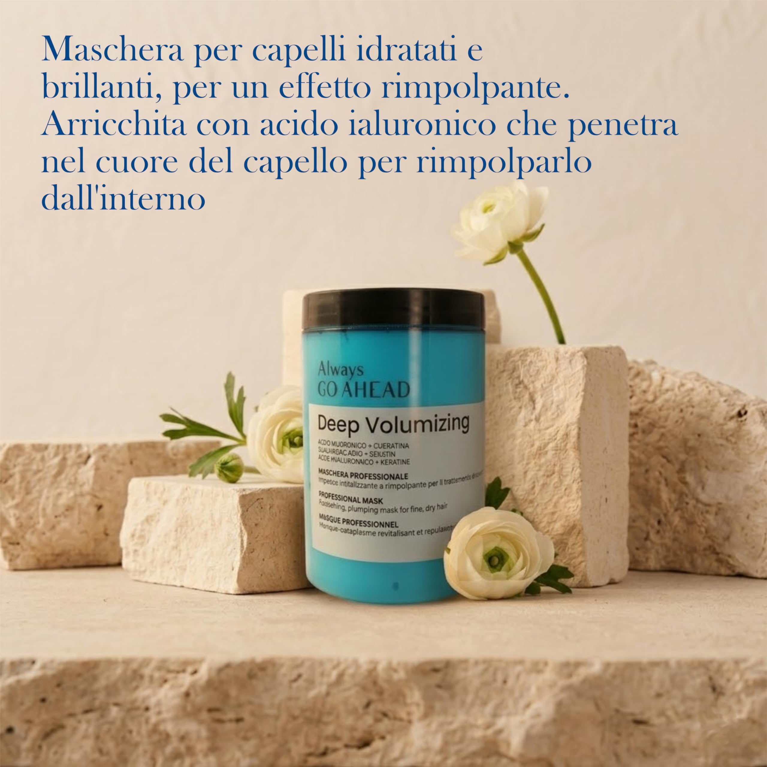 Always Go Ahead Deep Volumizing Zestaw do włosów cienkich i odwodnionych | Szampon 1000 ml, maska 1000 ml, serum 100 ml, kwas hialuronowy i keratyna, profesjonalny zestaw