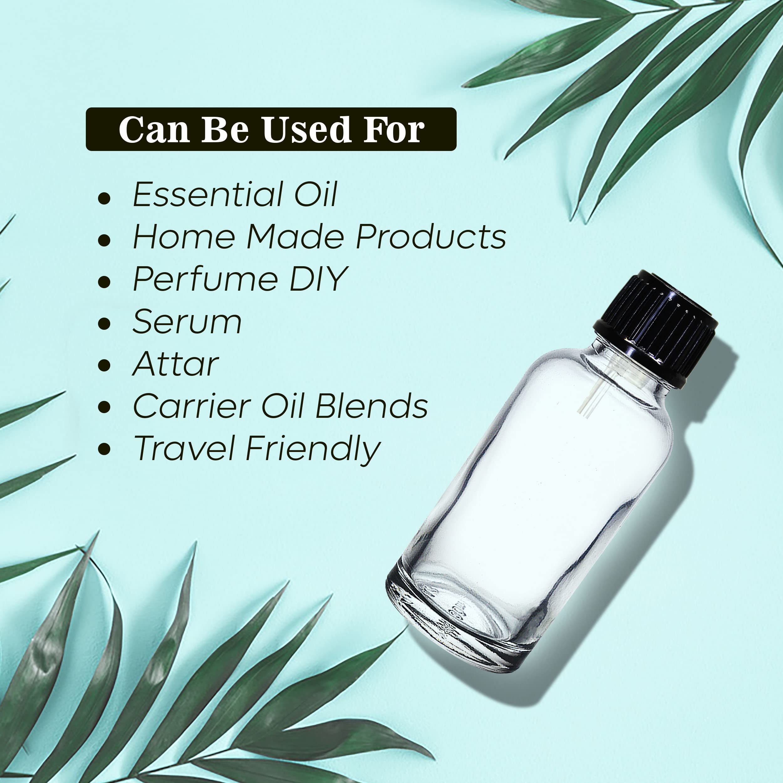 nsb herbals 30 ML Clear/Transparent Round Empty Glass Bottle + Euro Dropper + Black Cap, Refillable, Leak Proof For Essential Oils, DIY Perfumes (Pack of 6) - Image 6 thumbnail