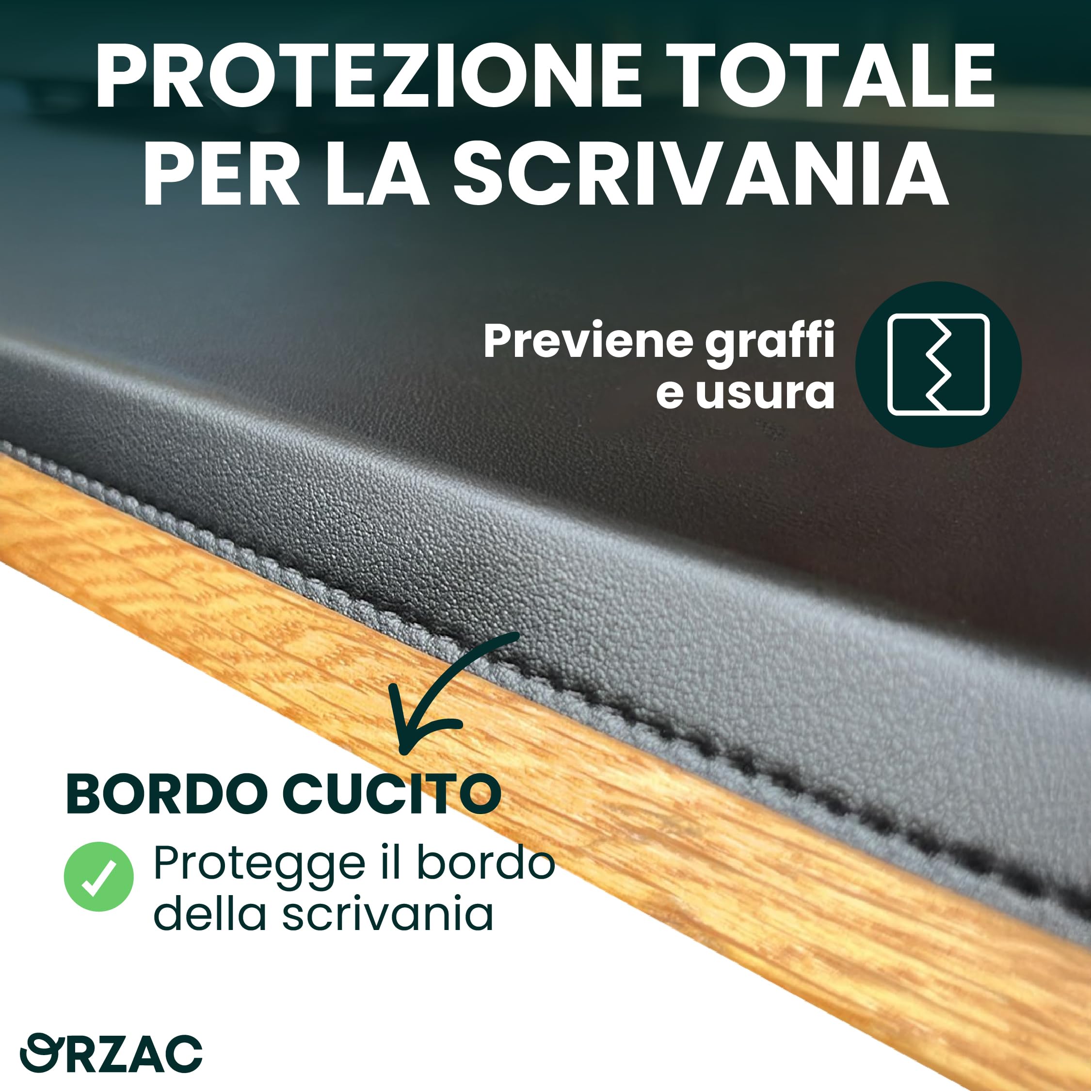 Tappetino da scrivania similpelle 80x40 cm impermeabile antiscivolo bordo 90°