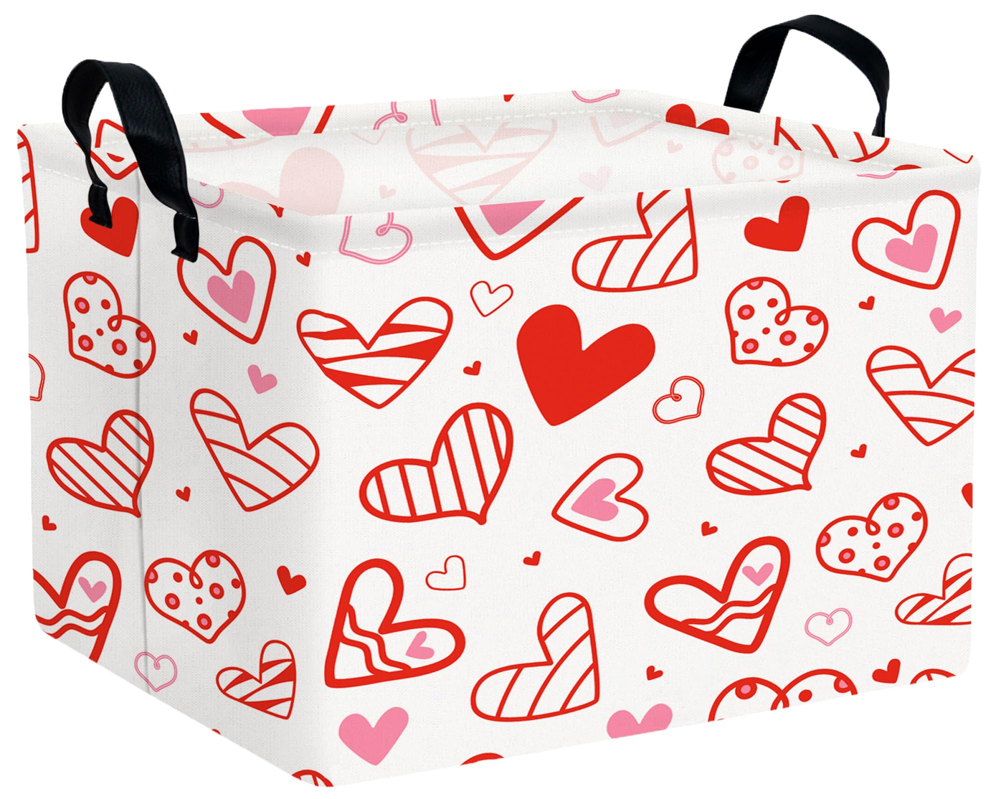 Valentines Day Basket Large Foldable Heart Shaped Storage Box for Gifts Kids Empty Storage Bins Rectangular Toy Organizer Decor (Hollow Lines Love)