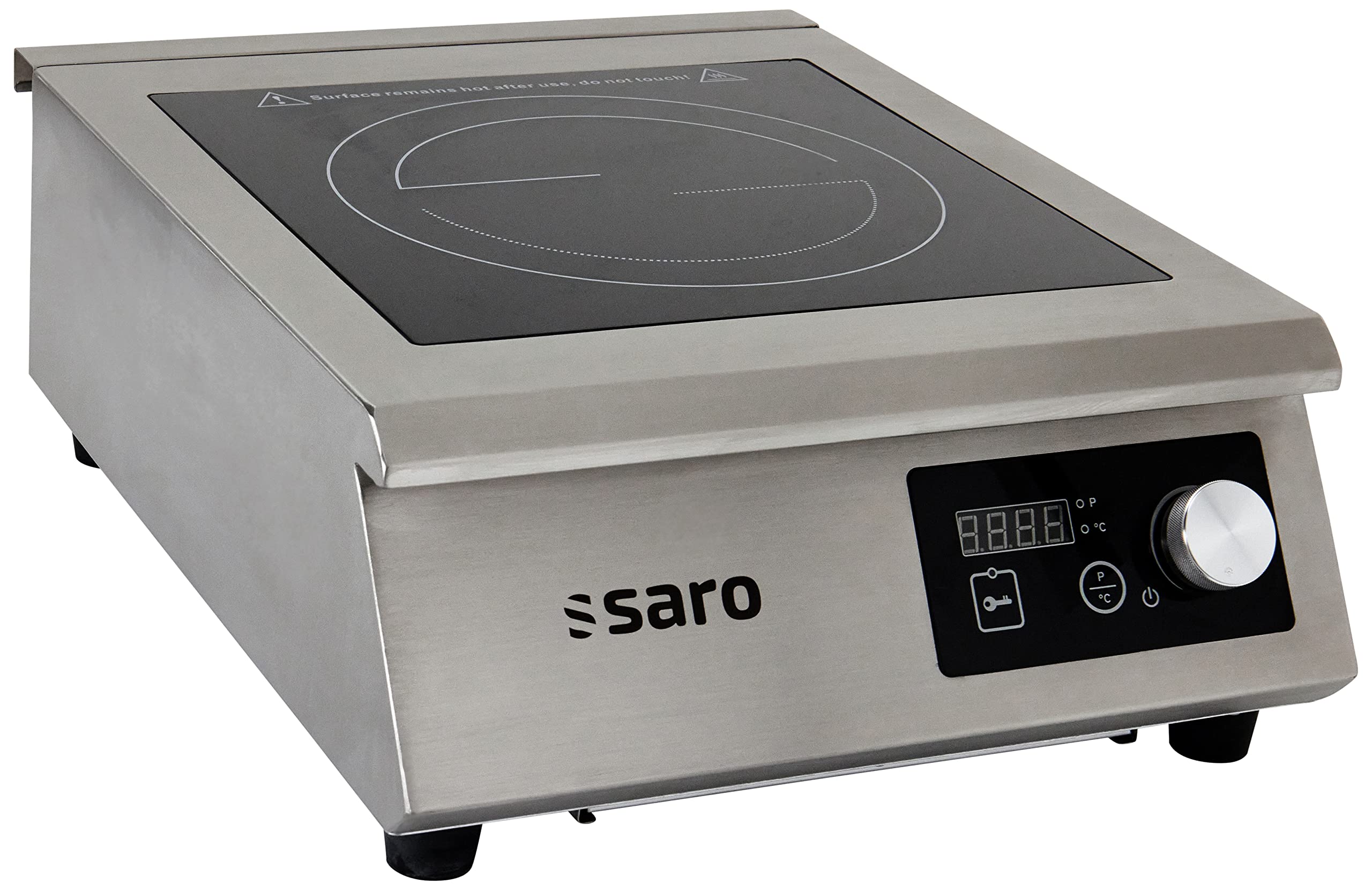 Saro - Lilly Plaque à Induction, 1 Zone de Cuisson, pour Casseroles jusqu'à Ø 34 cm, 10 Niveaux de Température, Écran Tactile et Bouton, 5 kW, 400 V