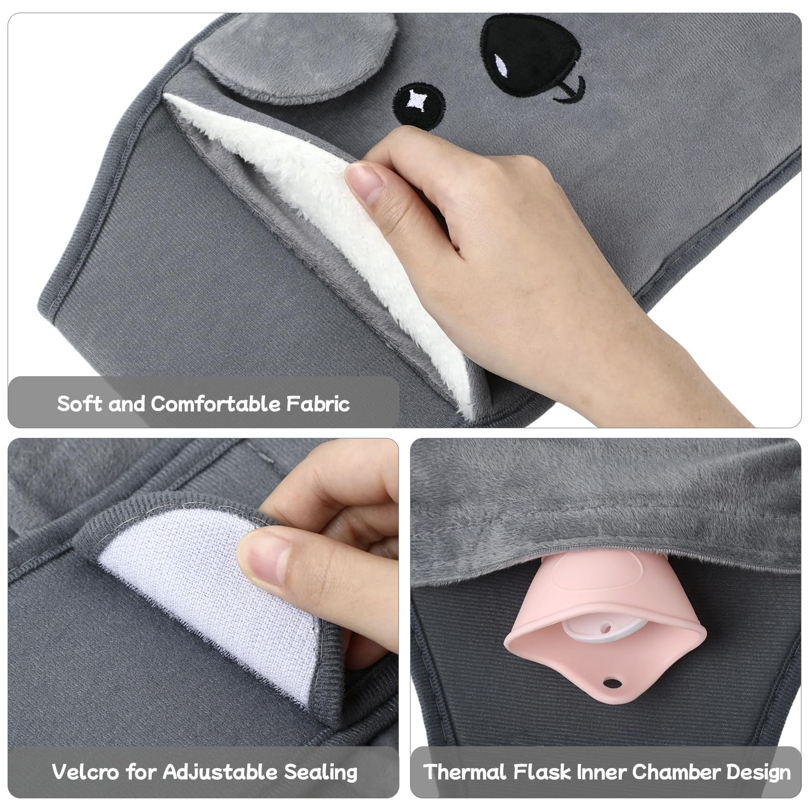 Bolsa de agua caliente 1L 120cm - bolsa agua caliente Koala con funda y cinturón lumbar, suave y cómodo, apto para cuello, hombros, espalda, piernas y cintura