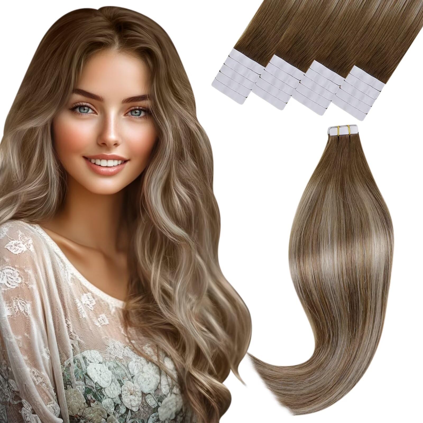 Vivien Brown Clip in Hair Extensions Darkest Brown to Light Brown Balayage Hair Extensions for Women Clip in Hair Extensions Human Hair 22 Inch 120g 7pcs #2/8/2 — view 32