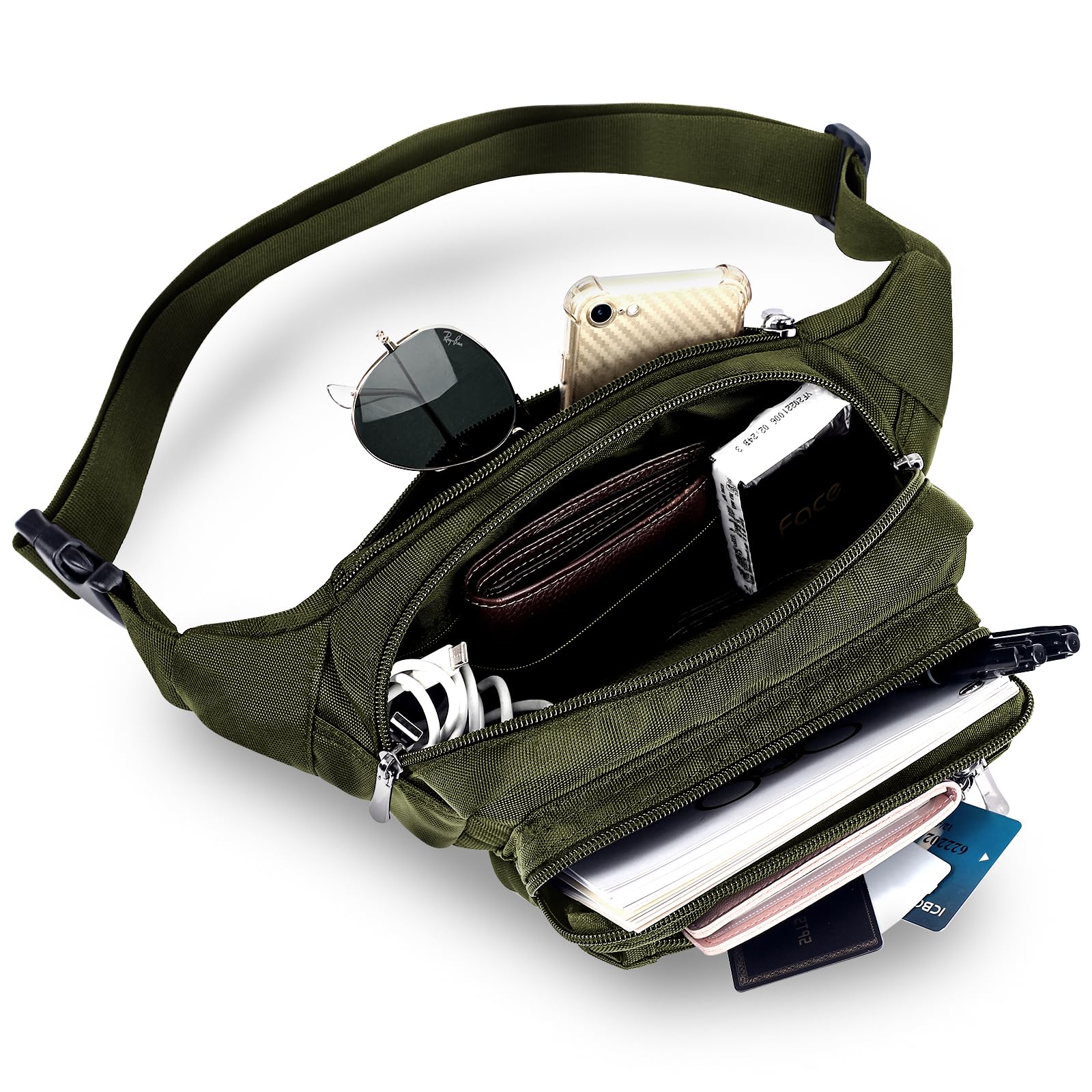 Riñonera para hombres y mujeres con correa ajustable para entrenamiento al aire libre, viajes, casual, correr, senderismo, ciclismo, Verde militar, Talla única, Moda