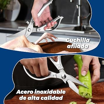 Multifunctional Kitchen Scissors: Sharp Stainless Steel, with Safety Lock, Suitable for Poultry, Chicken, Meat, Fish, Vegetables and Grill (Silver)