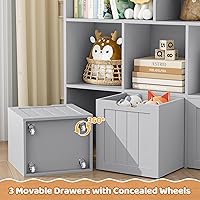 Vista 4 de FOTOSOK Organizador de almacenamiento de juguetes con 3 cajones móviles, armario de almacenamiento de piso, organizador de juguetes con ruedas Gris
