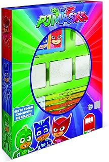Multiprint Box 4 Timbri per Bambini Pj Mask, 100% Made in Italy, Set Timbrini Bimbi Personalizzati, in Legno e Gomma Naturale, Inchiostro Lavabile Atossico, Idea Regalo, Art.27954