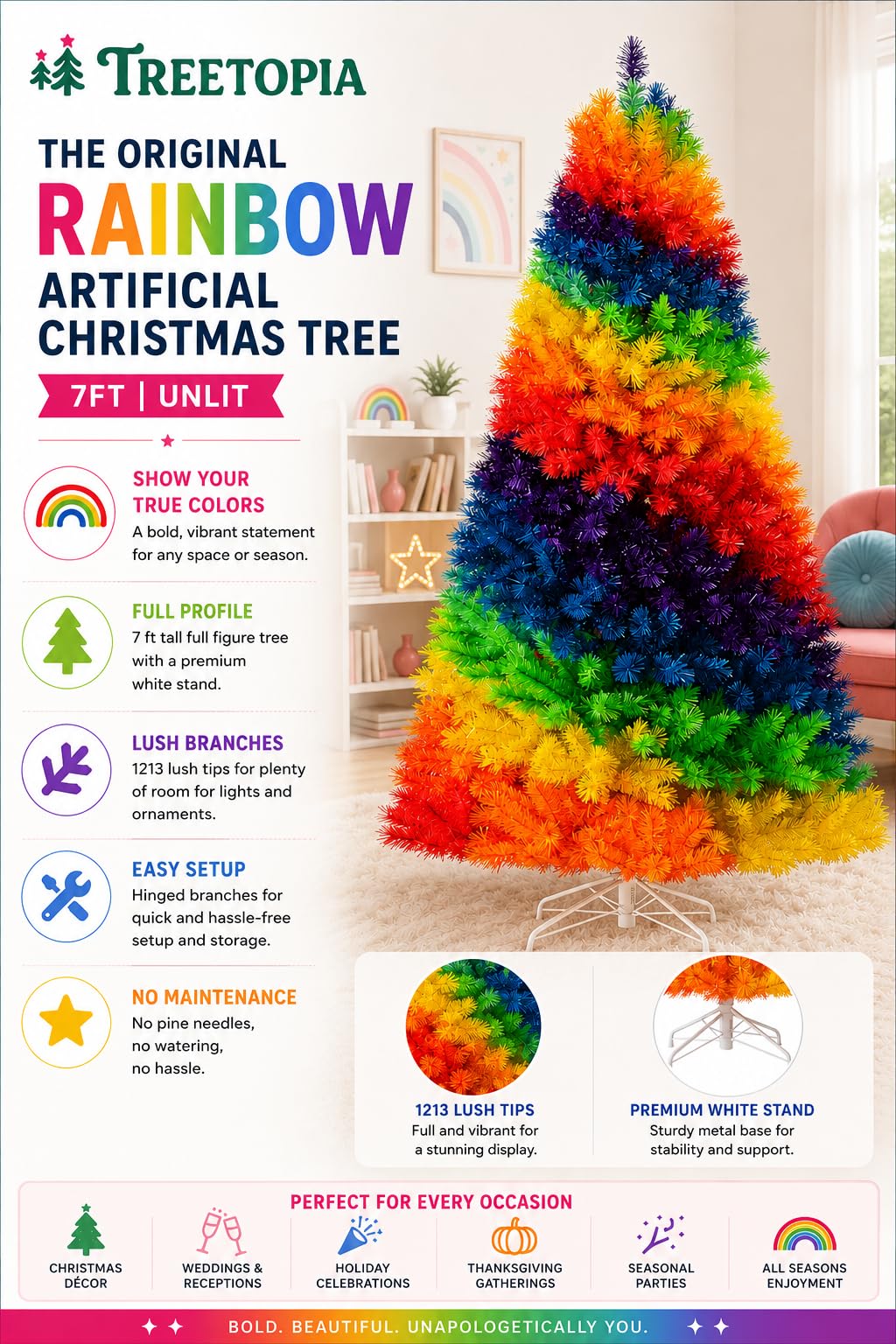 Treetopia The Original Rainbow Artificial Christmas Tree | 7 Ft
