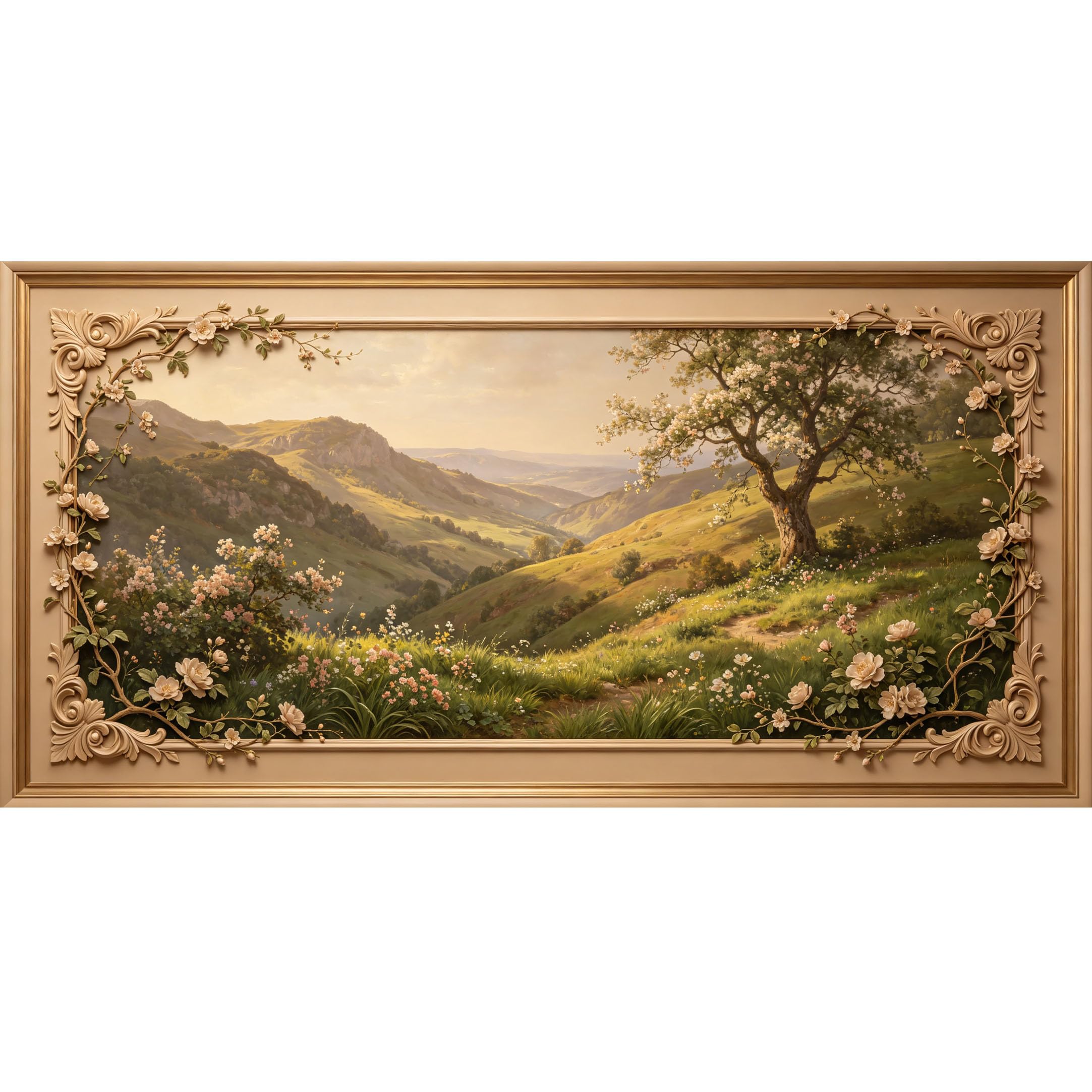 Agglomerix 3D Framed Wall Art Mountain Lake Landscape Botanical Floral Relief Effect Large Size SelfAdhesive Removable Wall Decor Prints Artwork for Living Room Bedroom Office