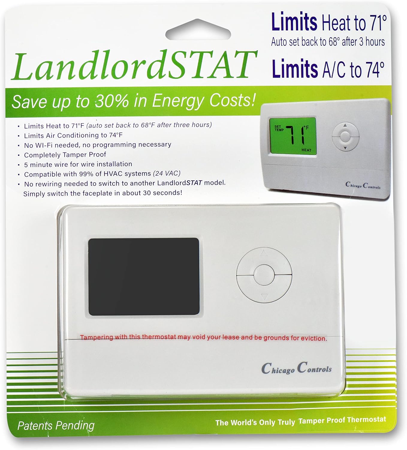 LANDLORDSTAT Thermostat HC7174SB for Landlords Property Managers and