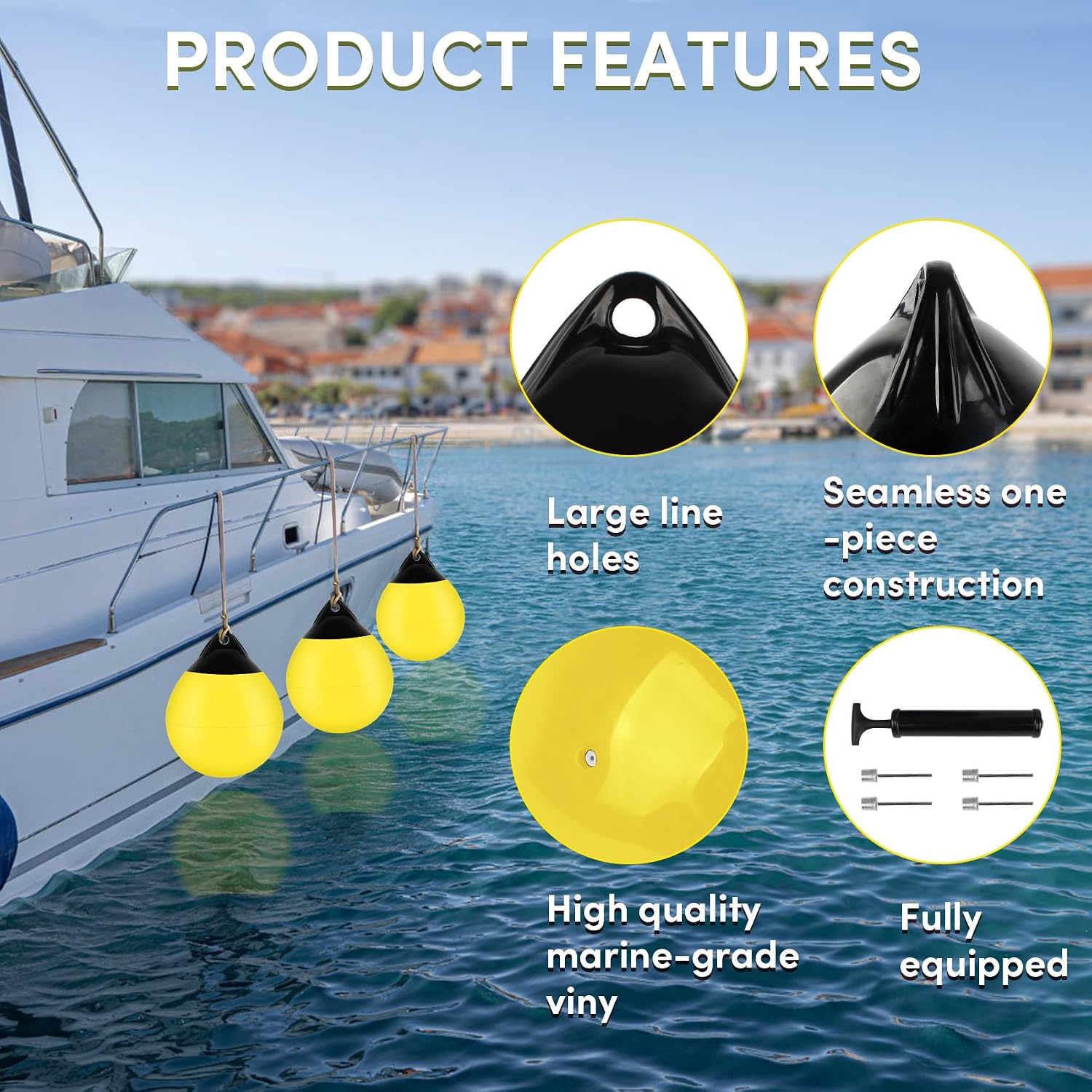 Boat Mooring Buoy 10/12/15 inch,Round Boat Fender Ball Boat Buoy Ball,Inflatable Boat Fender Dock Bumper Ball Anchor Buoy Suitable for Yachts Marinas Sailboats Ski Boats