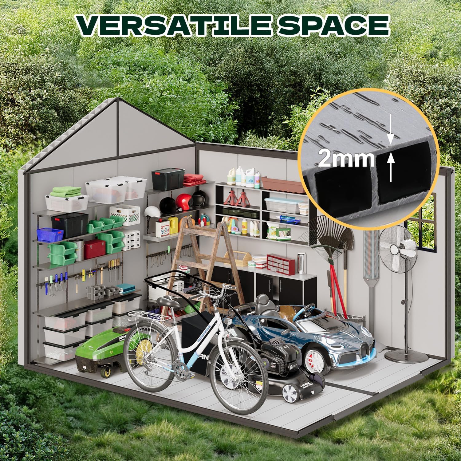 8 x 10 FT Plastic Outdoor Storage Shed with Floor, Resin Storage Tool Shed with Windows and Lockable Door, Outdoor Garden Shed for Lawnmower, Bike, Pool Supply