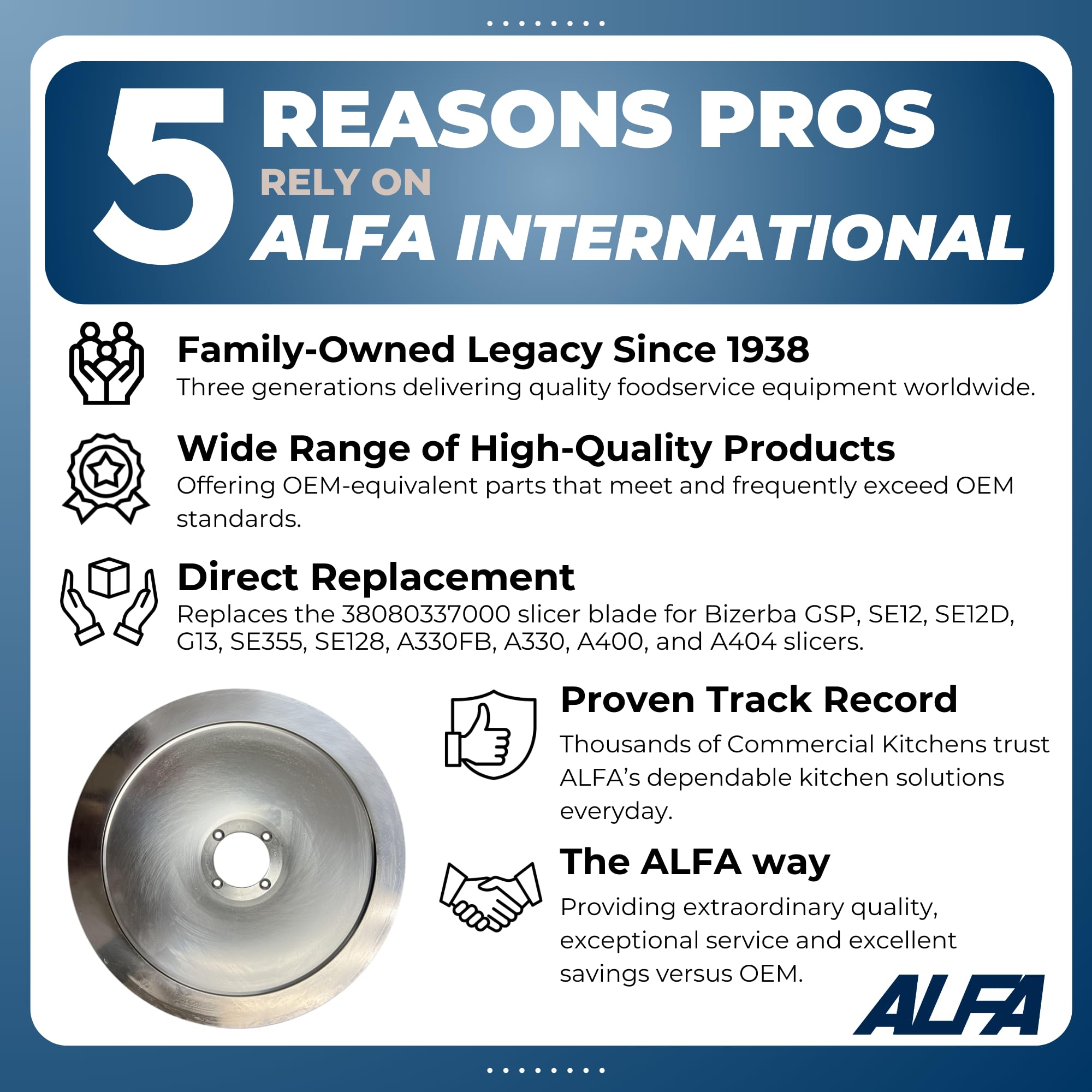 ALFA G13 HC 13-Inch Hard Chrome Slicer Blade Replacement for Deli Slicers | Replaces Bizerba 38080337000 for Bizerba Deli Slicers