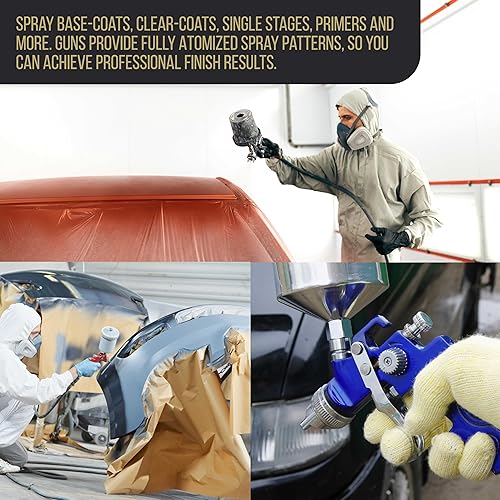 Miniatura 6 de TCP Global 3 pistolas de pulverización HVLP con frascos regulador de aire y kit de mantenimiento para todas las pinturas imprimaciones