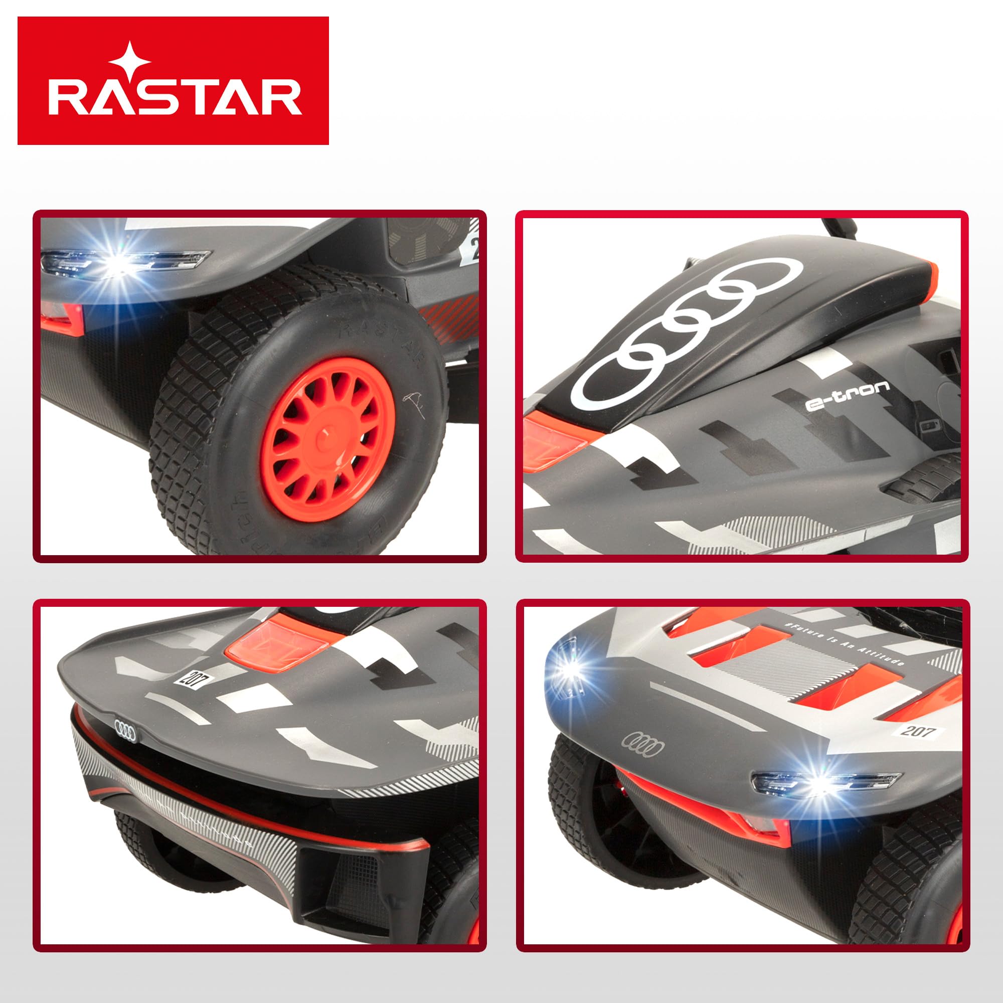 ColorBaby RASTAR Samochód zdalnie sterowany wyścig Audi RS Q e-Tron E2, Zwycięzca Rajd Dakar 2024 Carlos Sainz, Skala 1:14, Częstotliwość 2.4GHz, 6 kierunków, Wbudowane, Zdalne sterowanie samochodami