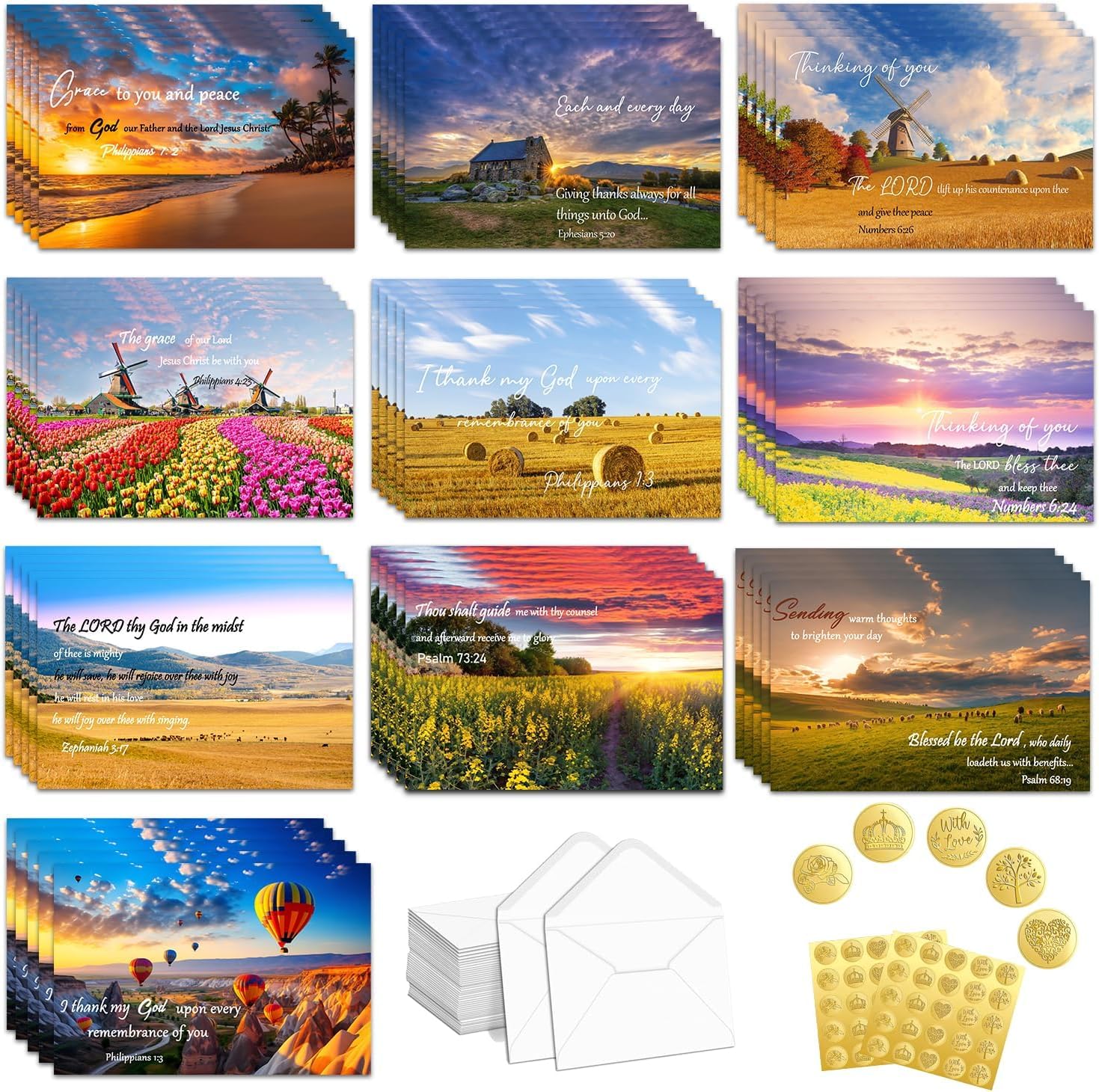 150 Pcs Religious Thinking of You Cards Bulk with Envelopes Scripture Verses Christian Greeting Blessings Cards Faith Based Inspirational 10 Designs