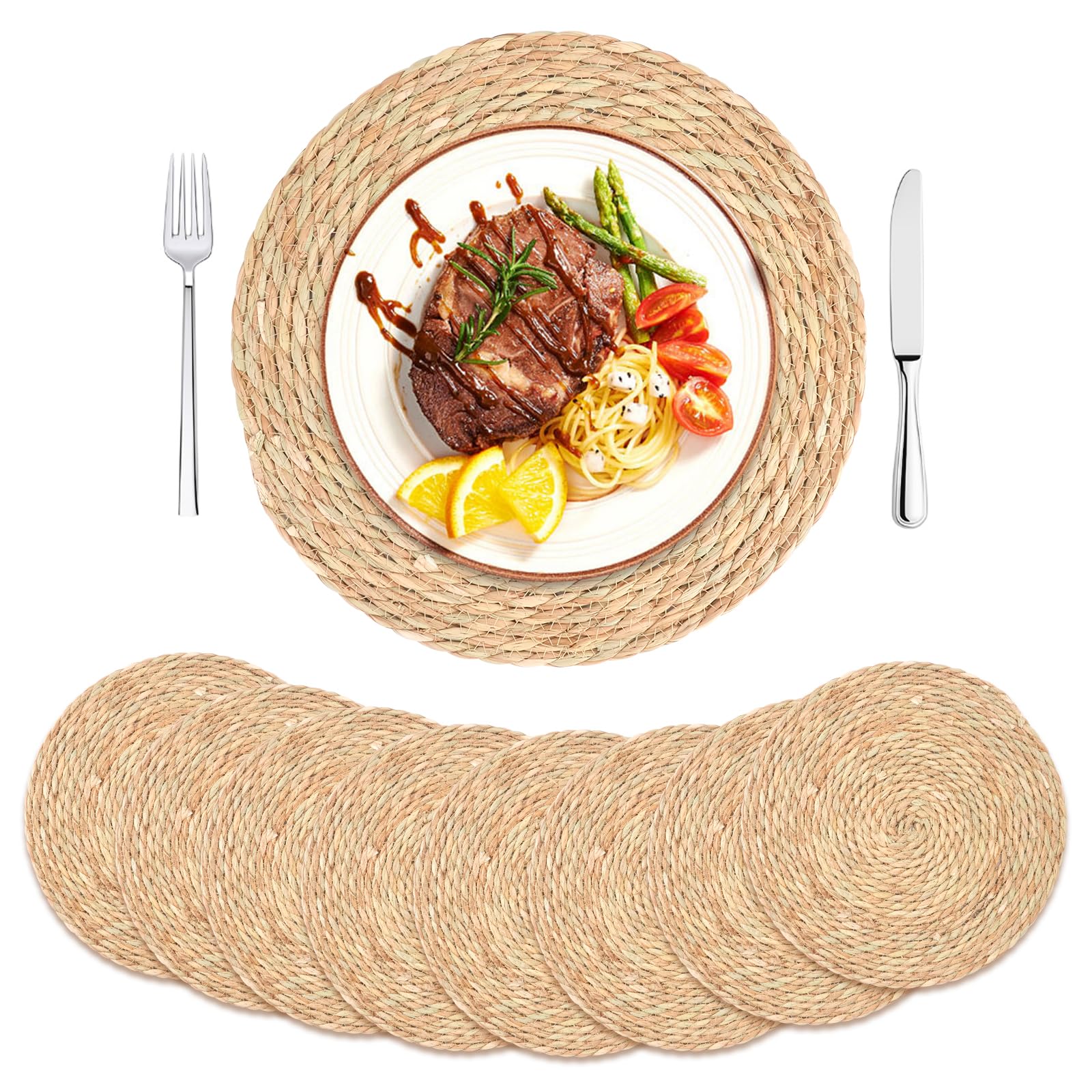 SHILIPAIJC 8pcs Round Woven Placemats, 35cm Rattan Placemats Table Placemat