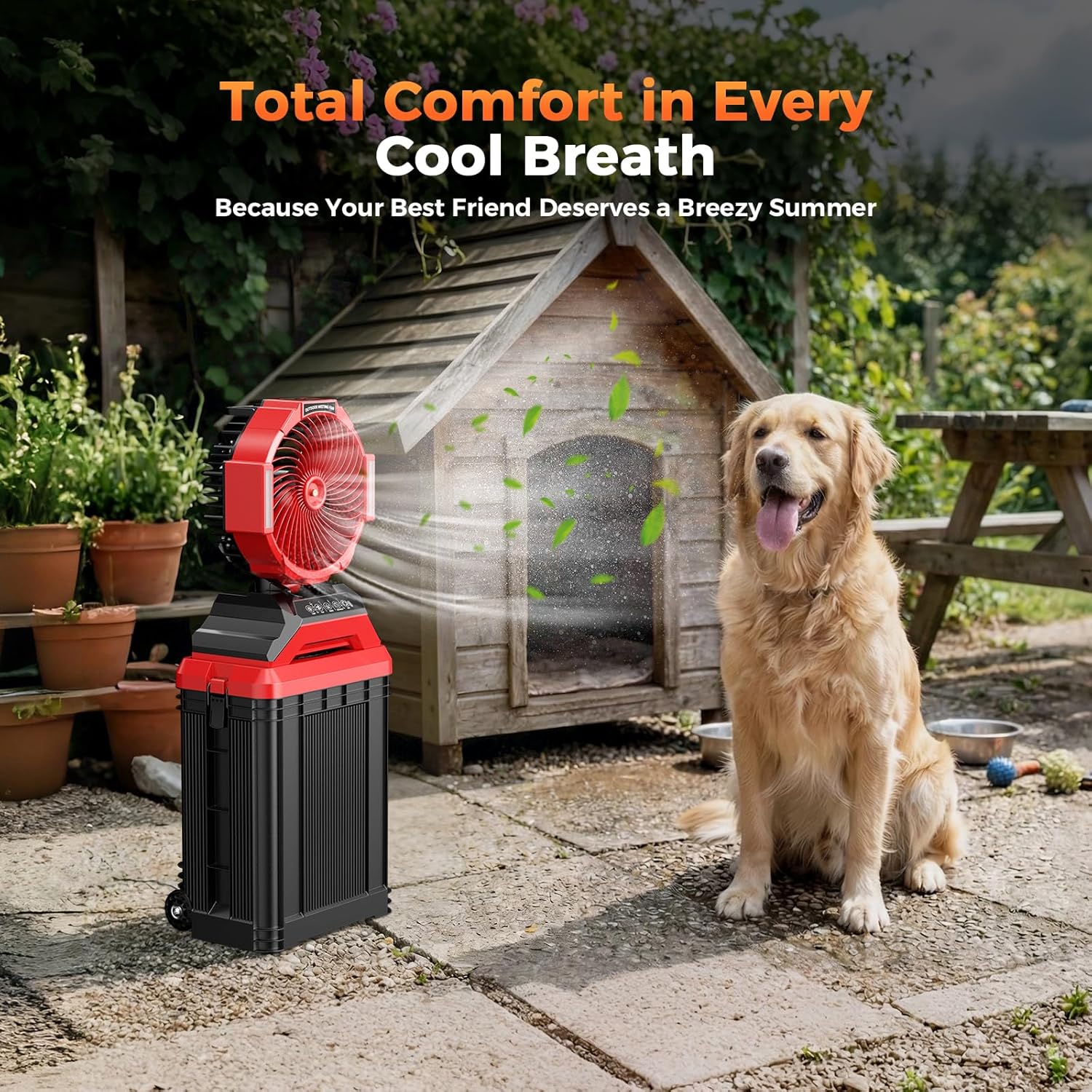 Portable Misting Fan with Wheels, 2-in-1 Rolling Mist Fan with Large Water Tank, 30000mAh Rechargeable Battery Operated Cooling Station with Remote for Golf Cart, Patio, Camping, Outside & Travel