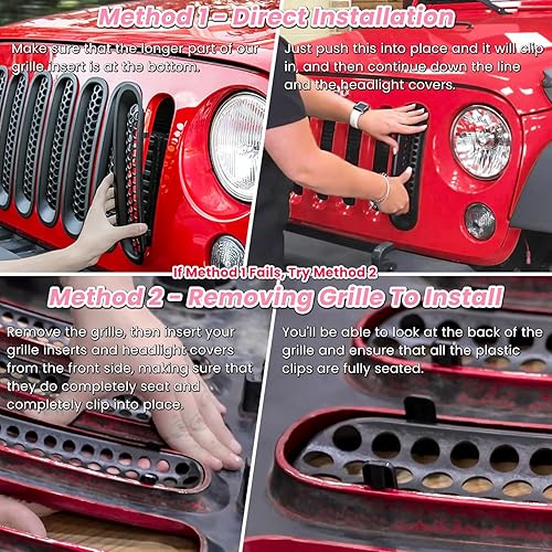 Miniatura 6 de Rejilla delantera insertos de malla y cubierta para faros delanteros para Jeep Wrangler JK JKU Sport Freedom, Rubicon Sahara Unlimited 2007-2018,