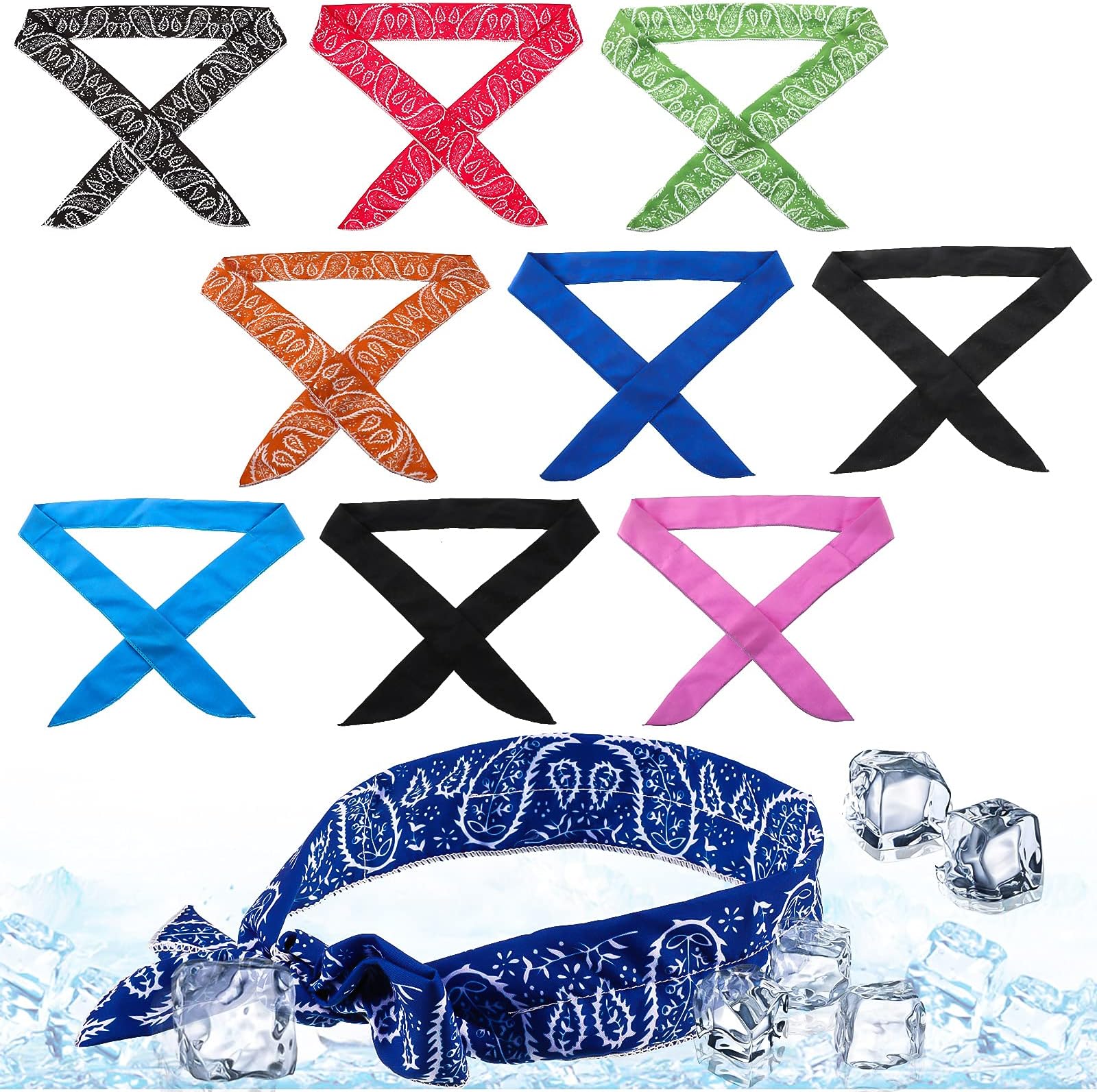 10 Pieces Ice Cool Cooling Scarf Neck Wrap Headband Bandana Summer Cooling Ice Chill Scarf for Women Men, Summer Sport Outdoor Activities