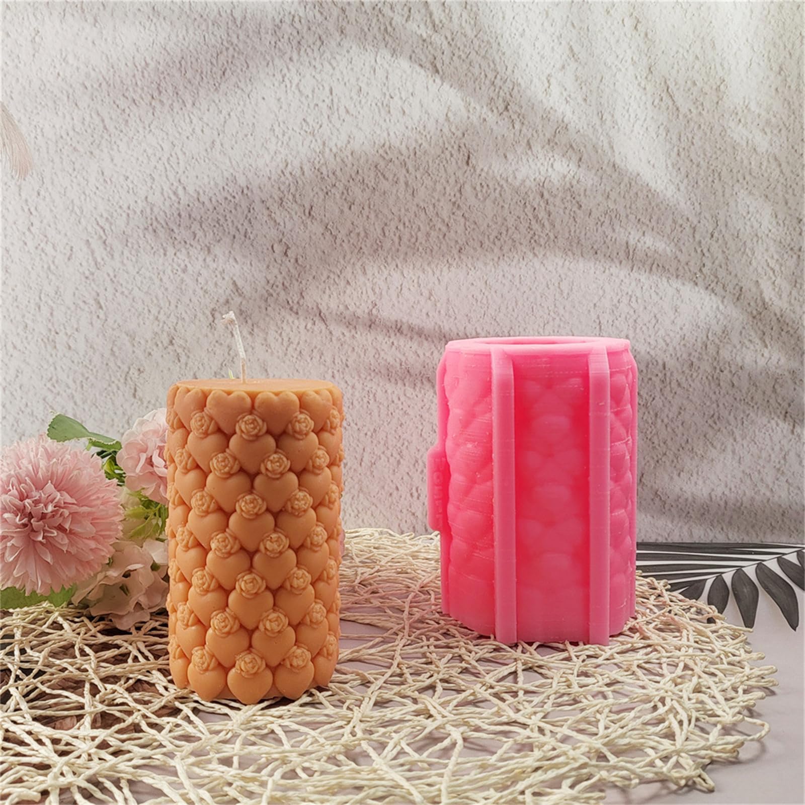 Silikonowa świeca cylindryczna w kształcie serca róży 3D do produkcji świec z żywicy epoksydowej