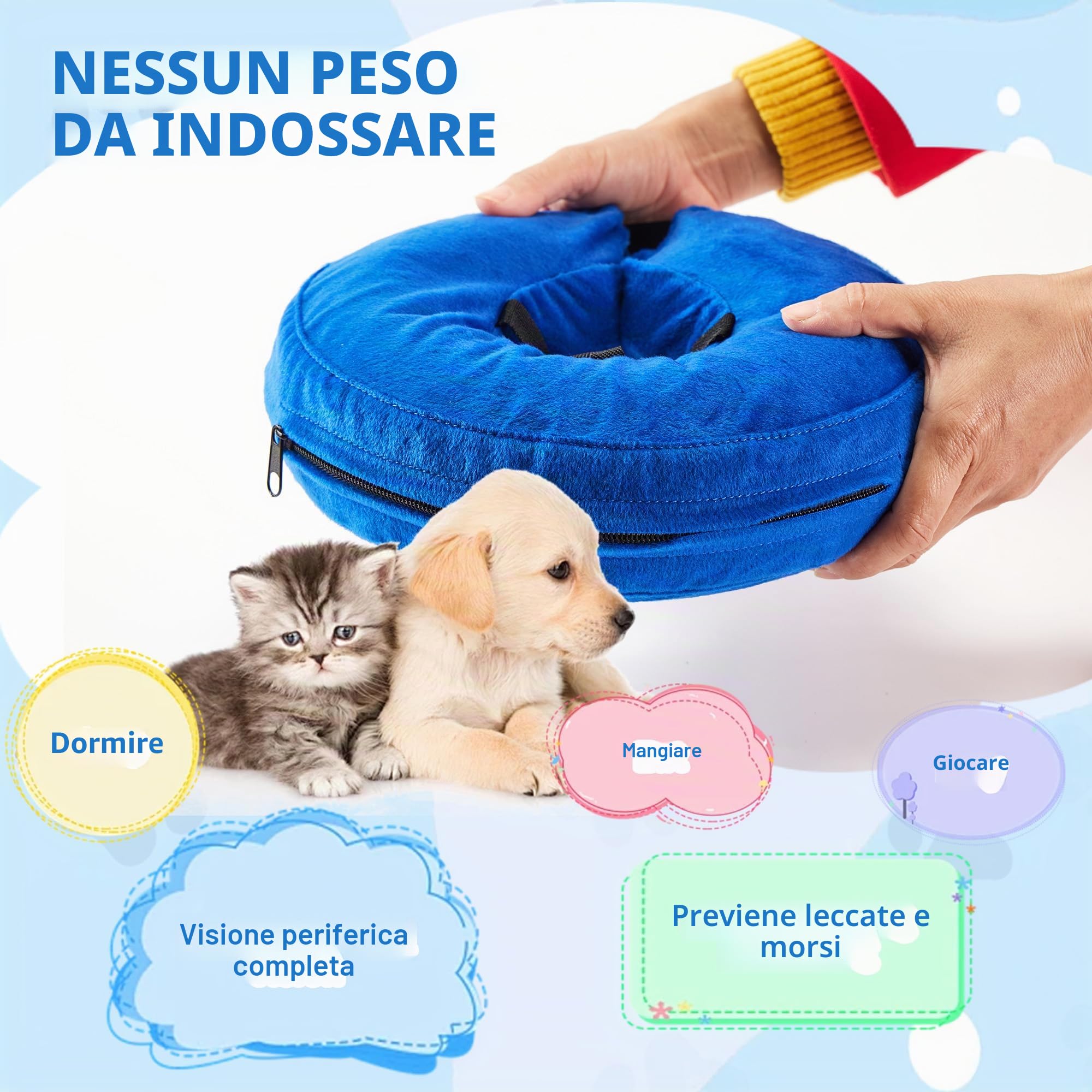 Collare Protettivo Gonfiabile per Cane e Gatto, Collare Elisabettiano Cane Morbido, Regolabile, Protezione per Il Recupero di Ferite O Interventi Chirurgici Negli Animali Domestici, Blu, XL