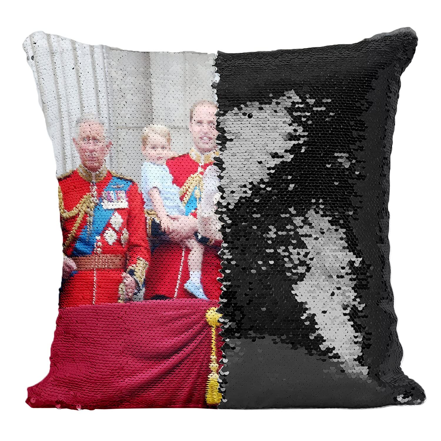 Coussin Sequin Reine Elisabeth II Idée Cadeau Fan Famille Royale d'Angleterre