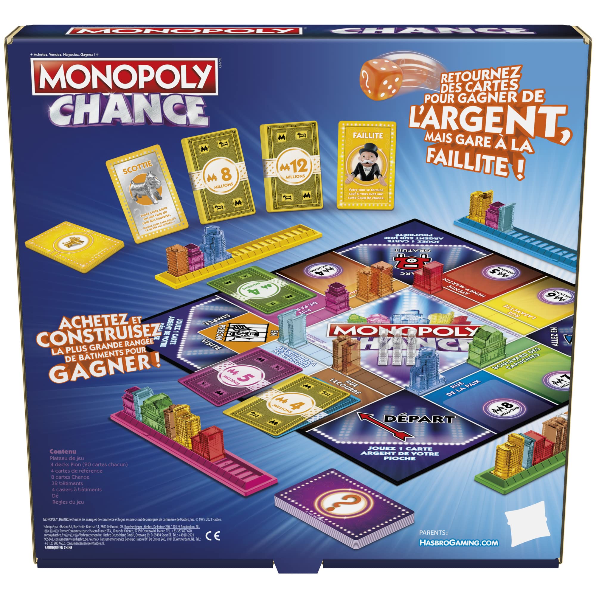 Monopoly Chance Gioco Da Tavolo Veloce, 2-4 Giocatori, Partite Da 20 Minuti, Carte E Tabellone, Versione Francese, Hasbro - copertina
