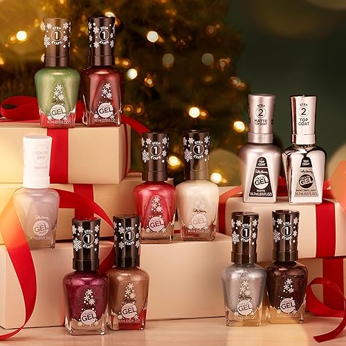 Miniatura 6 de Sally Hansen Miracle Gel, bajo el árbol, fórmula similar a gel, no necesita lámpara UV, esmalte de uñas verde con purpurina