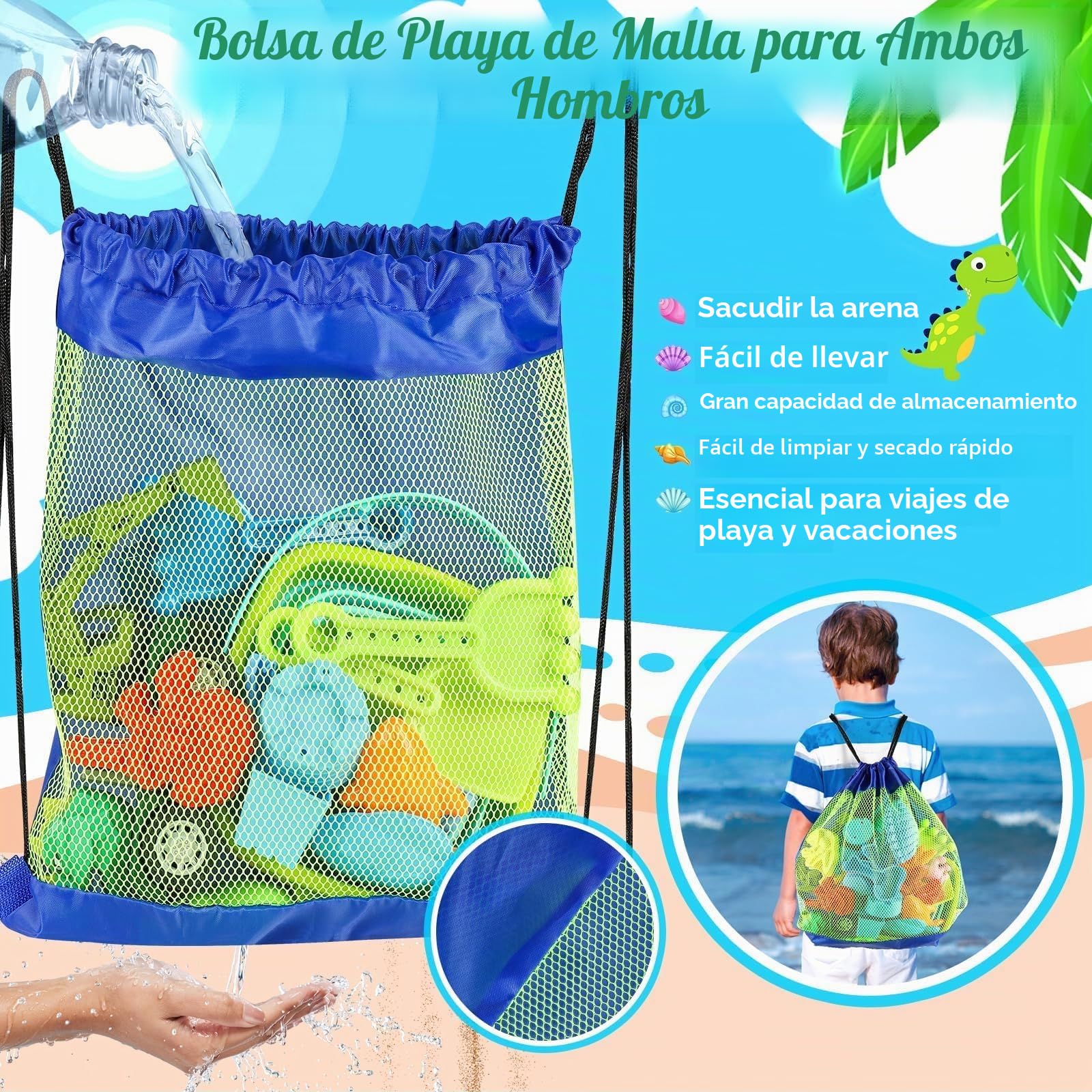 Juego de Juguetes de Playa para Niños,36 Piezas Juguetes de Playa de Dinosaurios para Niños Pequeños (1-8 Años),Juego de Juguetes de Playa de Viaje,Moldes de Animales,Set de Construcción