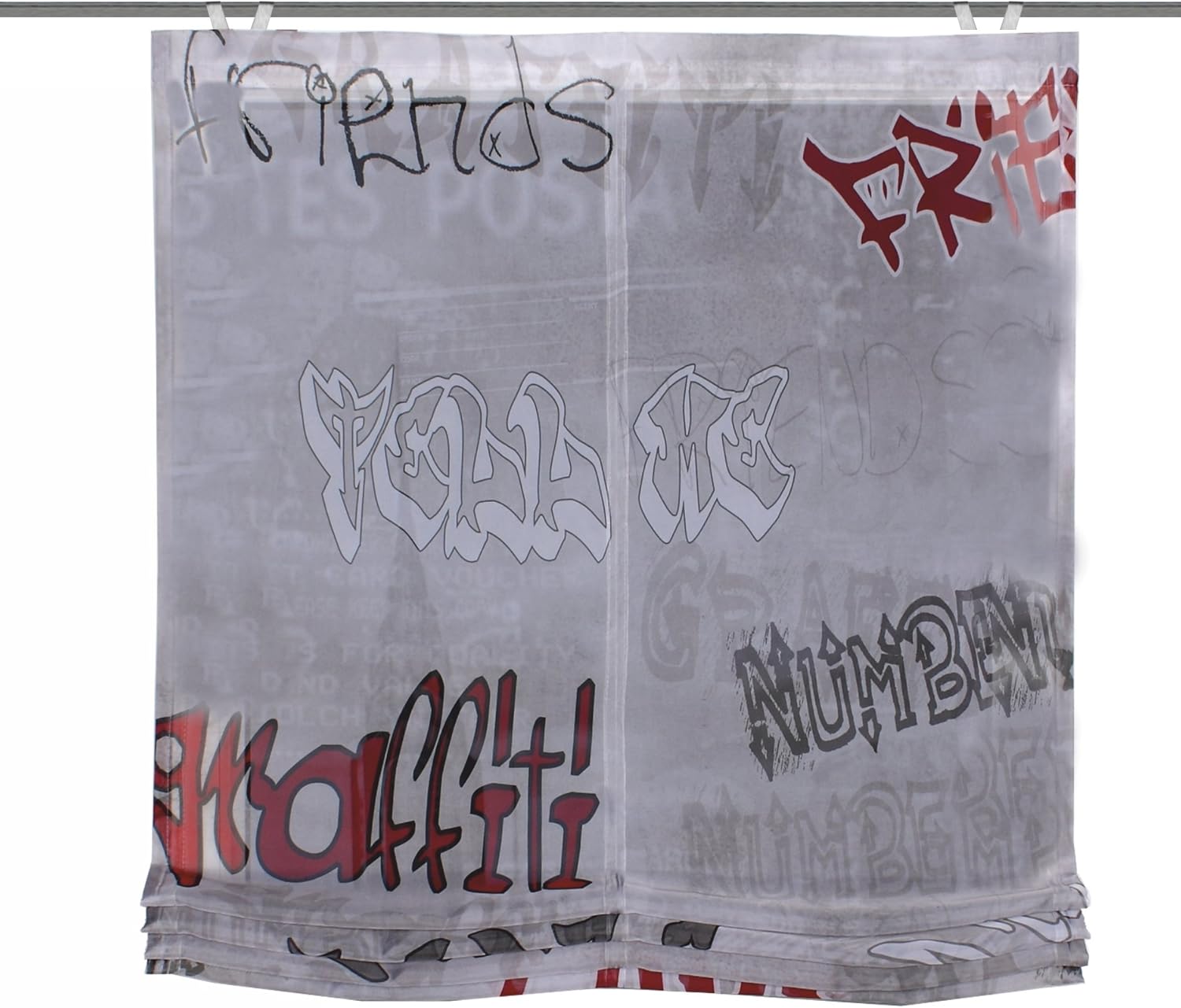 Queens 69689-707 Roman Blind Digital Print Voile with Window Hooks and Accessories 140 x 60 cm Red