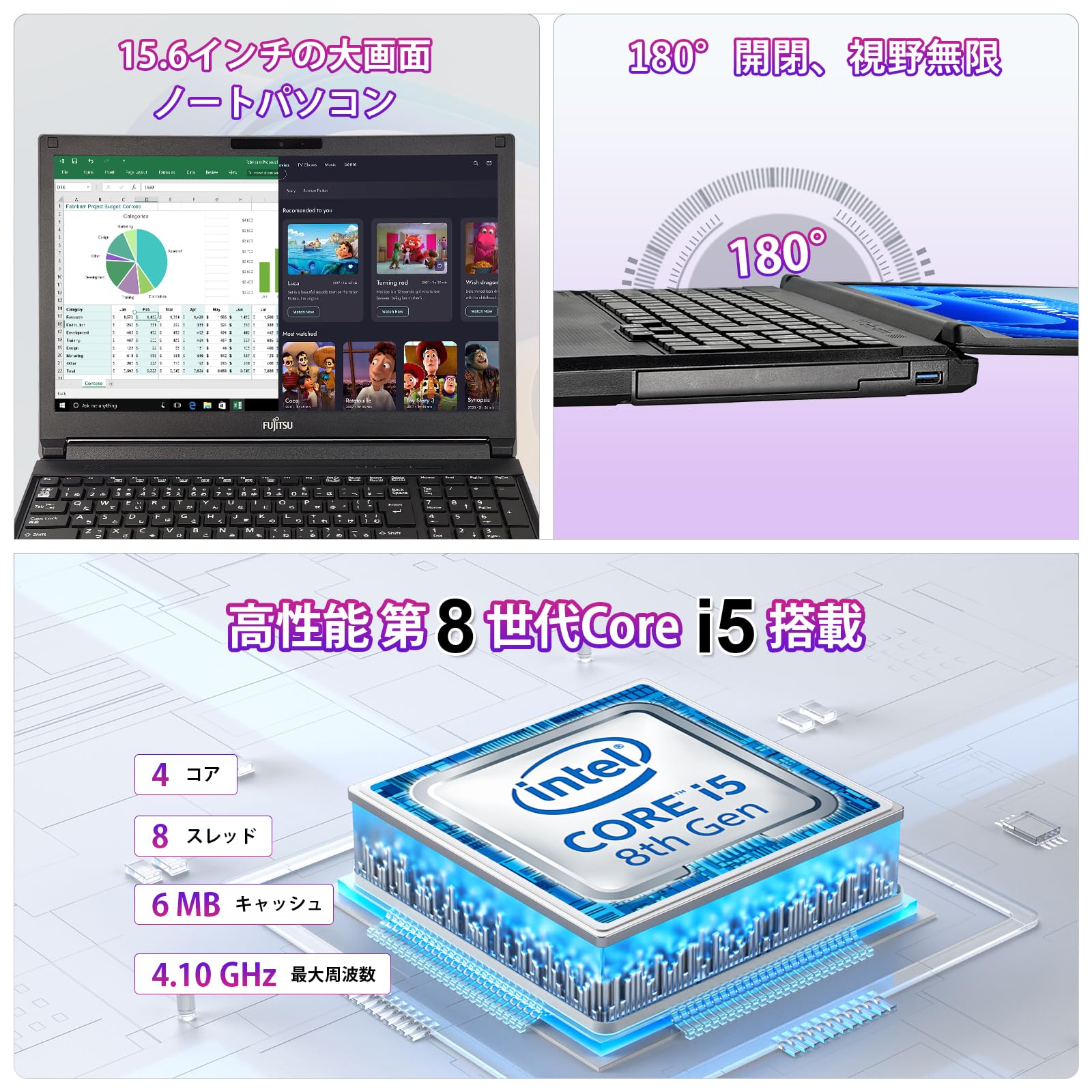 新品SSD 茶色 ブラウン ノートパソコン 中古良品 15型ワイド 富士通 AH55/D Core i5 8GB DVDマルチ 無線 webカメラ Win10 Office 新品SSD 茶色 ブラウン ノートパソコン 中古良品 15型ワイド 富士通