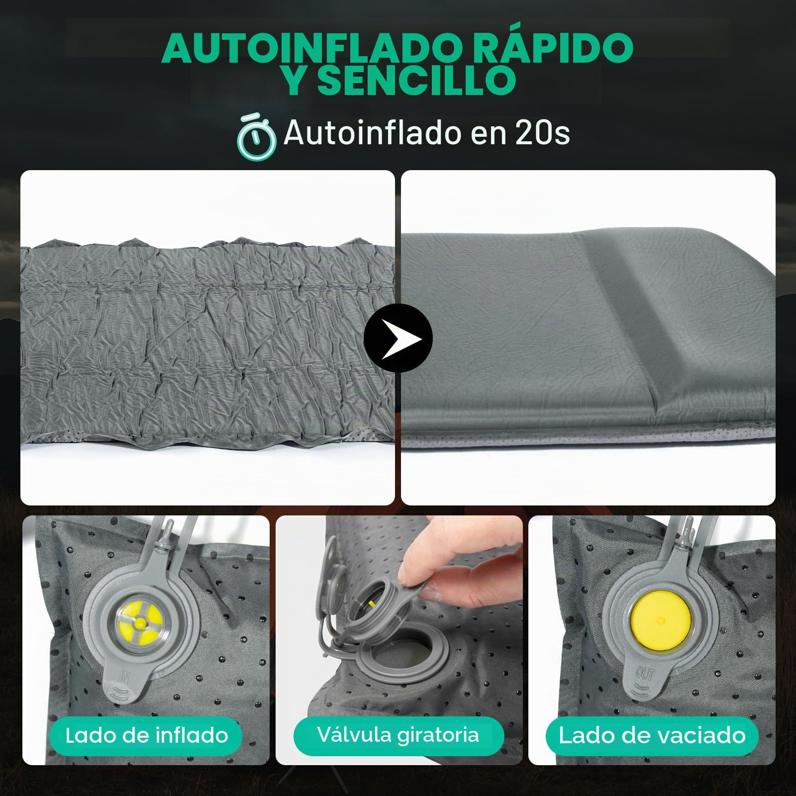 HIKENTURE Colchoneta autoinflable, 8 cm de grosor, colchón de espuma, colchón de aire autoinflable, cómoda colchoneta para dormir para exteriores, tienda de campaña, senderismo-A1