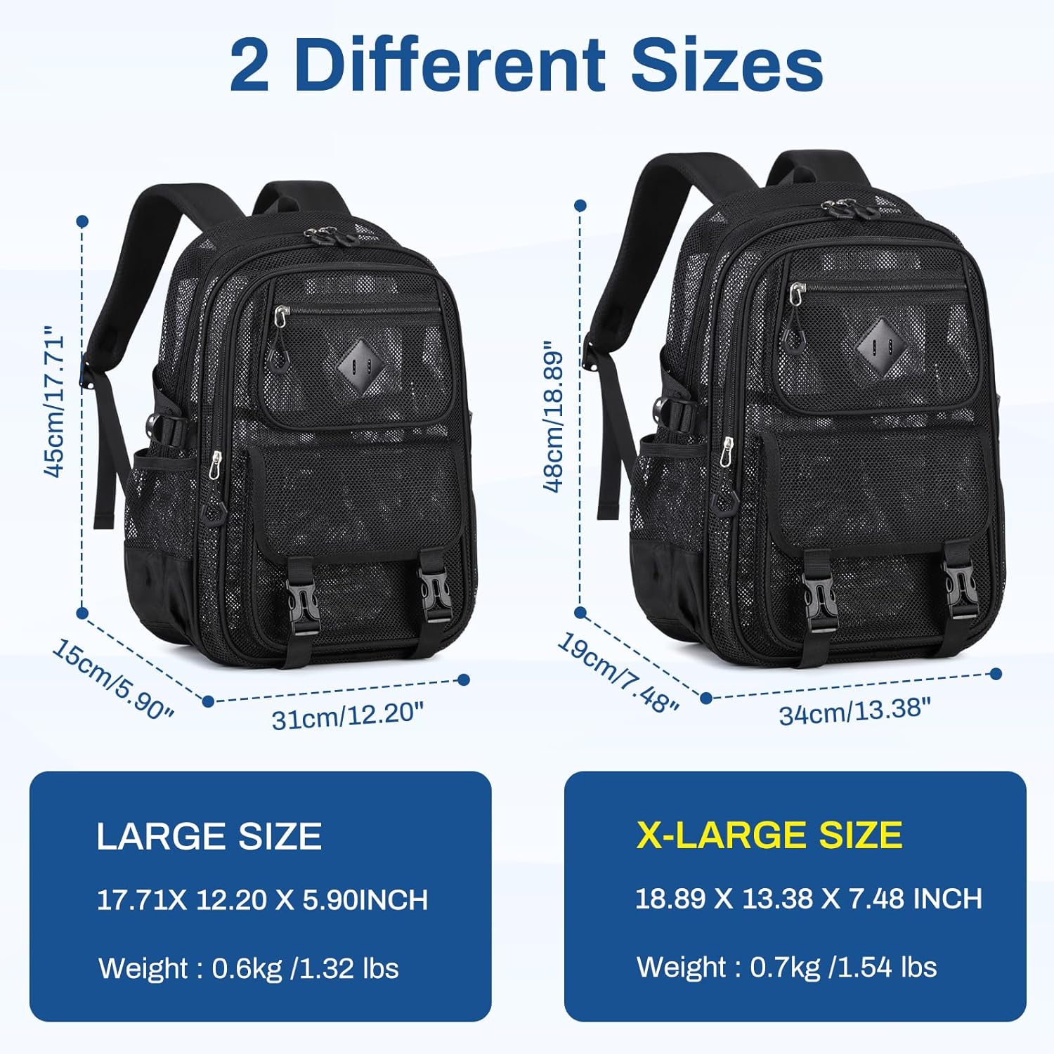 Mesh Backpack, Heavy Duty See Through Backpack Ultra-Lightweight Net Bookbag Breathable Transparent School Bqag for School Beach Sports Gym, Black(Large) - Image 2