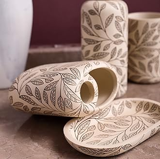 Hymmah Bathroom Accessories Set,Toothbrush Holder,Farmhouse Bathroom Decor,4 Pcs Resin Gift Set Apartment Necessities, Contain Toothbrush Cup,Soap Dispenser,Soap Dish,Tumbler