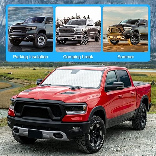 Miniatura 6 de RT-TCZ Parasol para parabrisas RAM, parasol delantero para Dodge RAM 1500 2500 3500 2018 2019 2020 2021 2022 2023