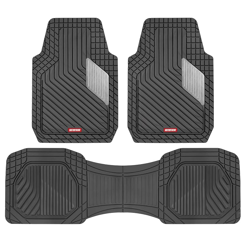Tapetes automotivos Motor Trend MetallicGuard em borracha preta e prata para dianteira e traseira, conjunto completo