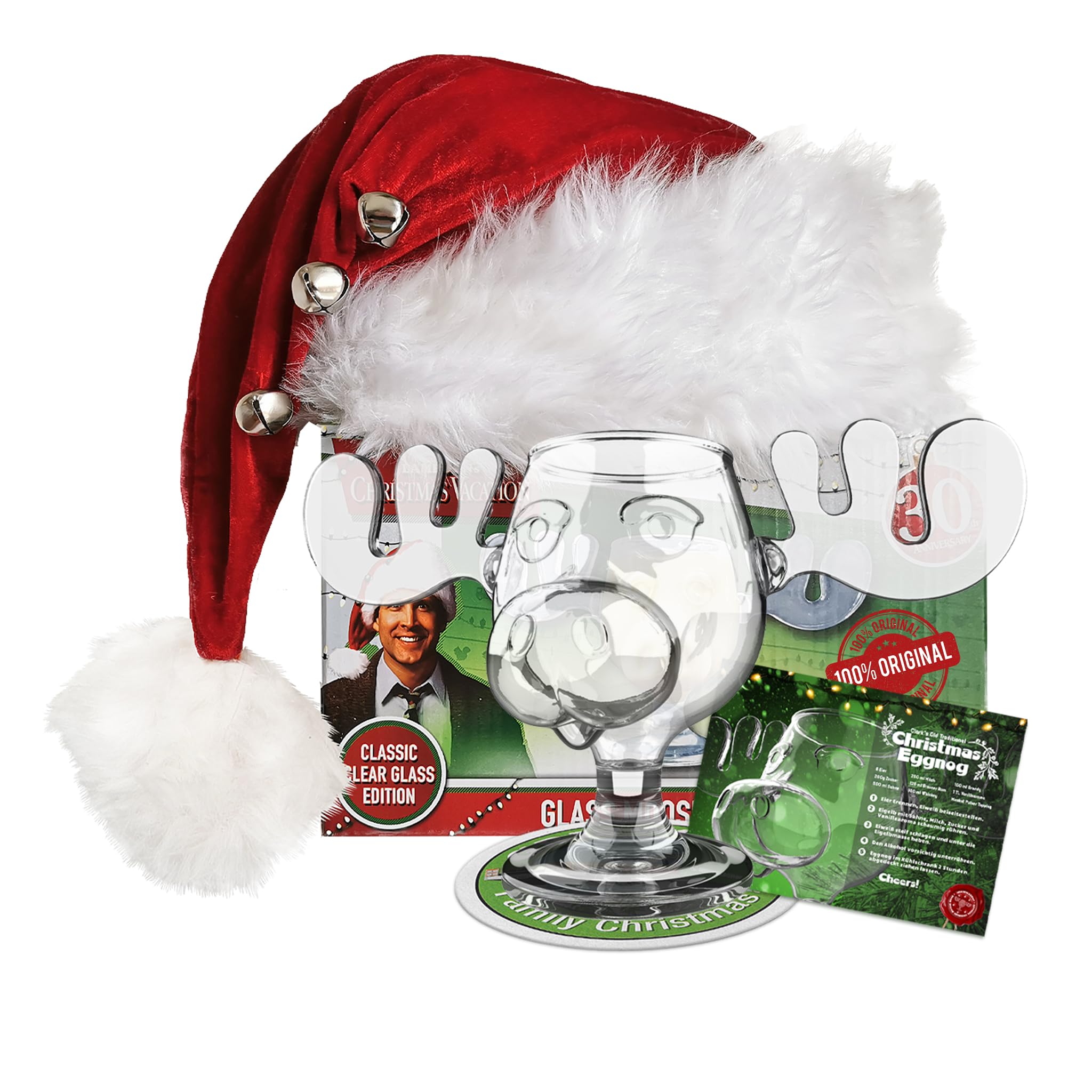 Cultica Schöne Bescherung Elchglas aus Glas National Lampoons Christmas Vacation Moose Mug offiziell lizensiert in Warner Brothers Fotobox mit Griswold Weihnachtsmütze wie im Film Küche, Haushalt & Wohnen