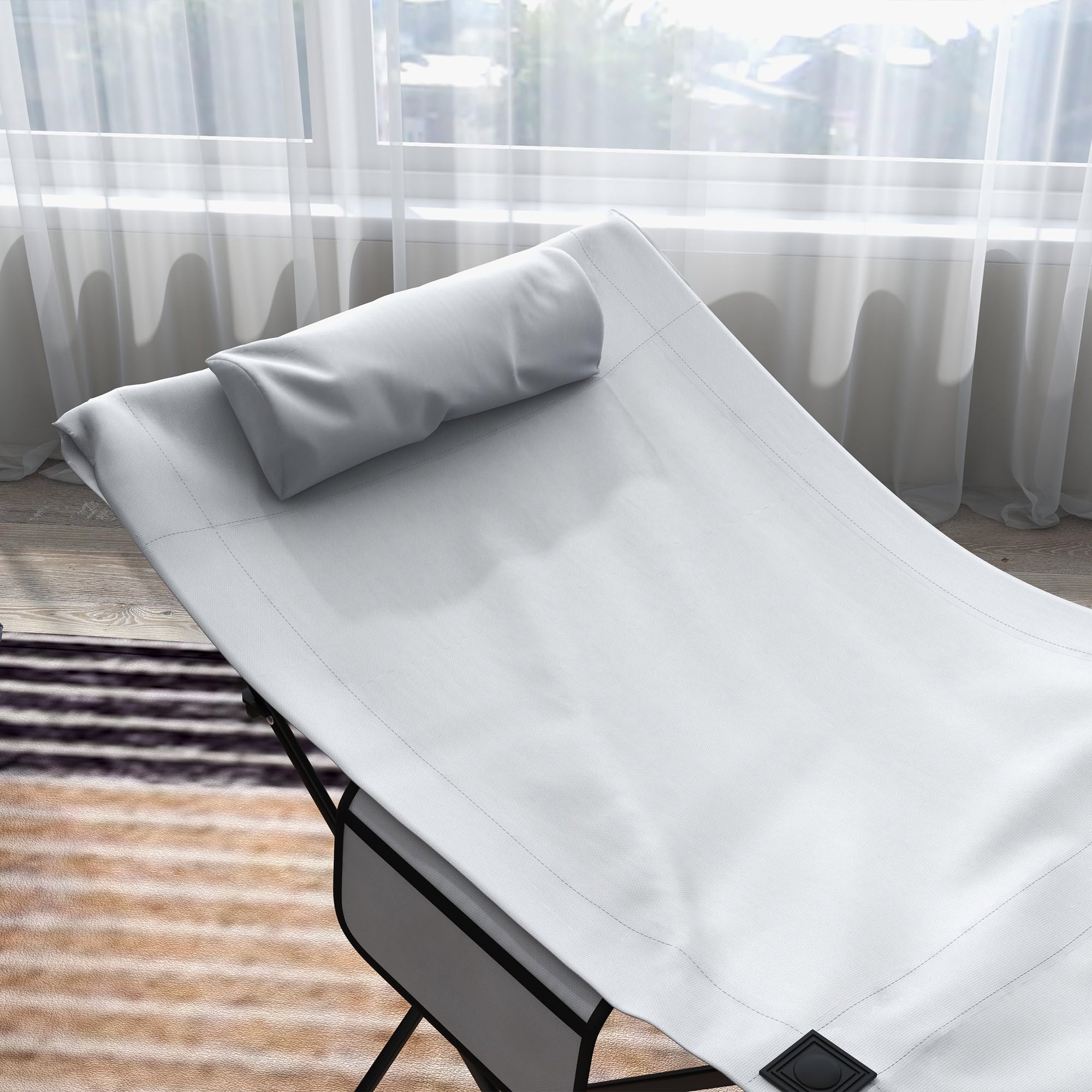 Outsunny Lot de 2 Chaise de Camping Pliables, transats Bains de Soleil avec Appui-tête, Poche latérale, chaises Longues en Tissu Oxford, châssis en Acier, Gris