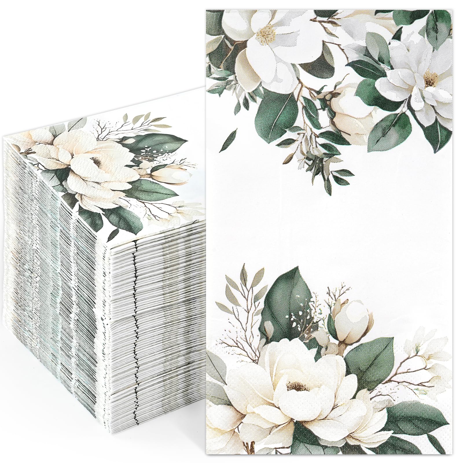 Homlouue 100 PCS Magnolia Alba Napkins, Floral Paper Napkins, Bathroom Napkins Guest Disposable, Floral Napkins for Party Picnic Dinner Baby Shower Wedding Spring Summer Decoration, Flower Napkins