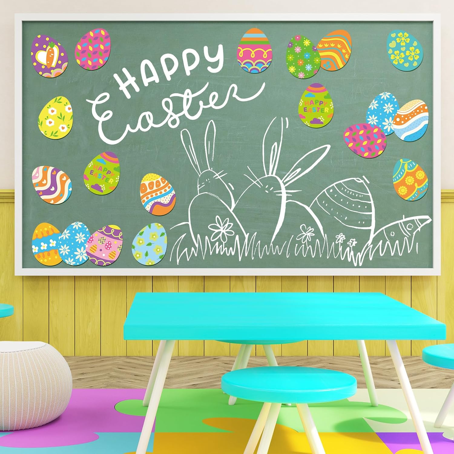 FYSUIMU Easter Egg Cutouts Colorful Egg Shape Cut-Outs Spring Cardboard Paper Cutting with 100Pcs Glue Points for DIY Crafts Classroom Bulletin Board Decor, 48Pcs image 5