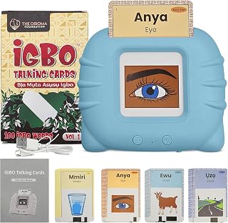 Igbo Talking Flashcards for Kids & Adults – 100 Bilingual English & Igbo Words | Montessori & Autism Learning | Speech Therapy, Sensory Toys | Numbers, Animals, Body Parts, Places (Blue, One Size)