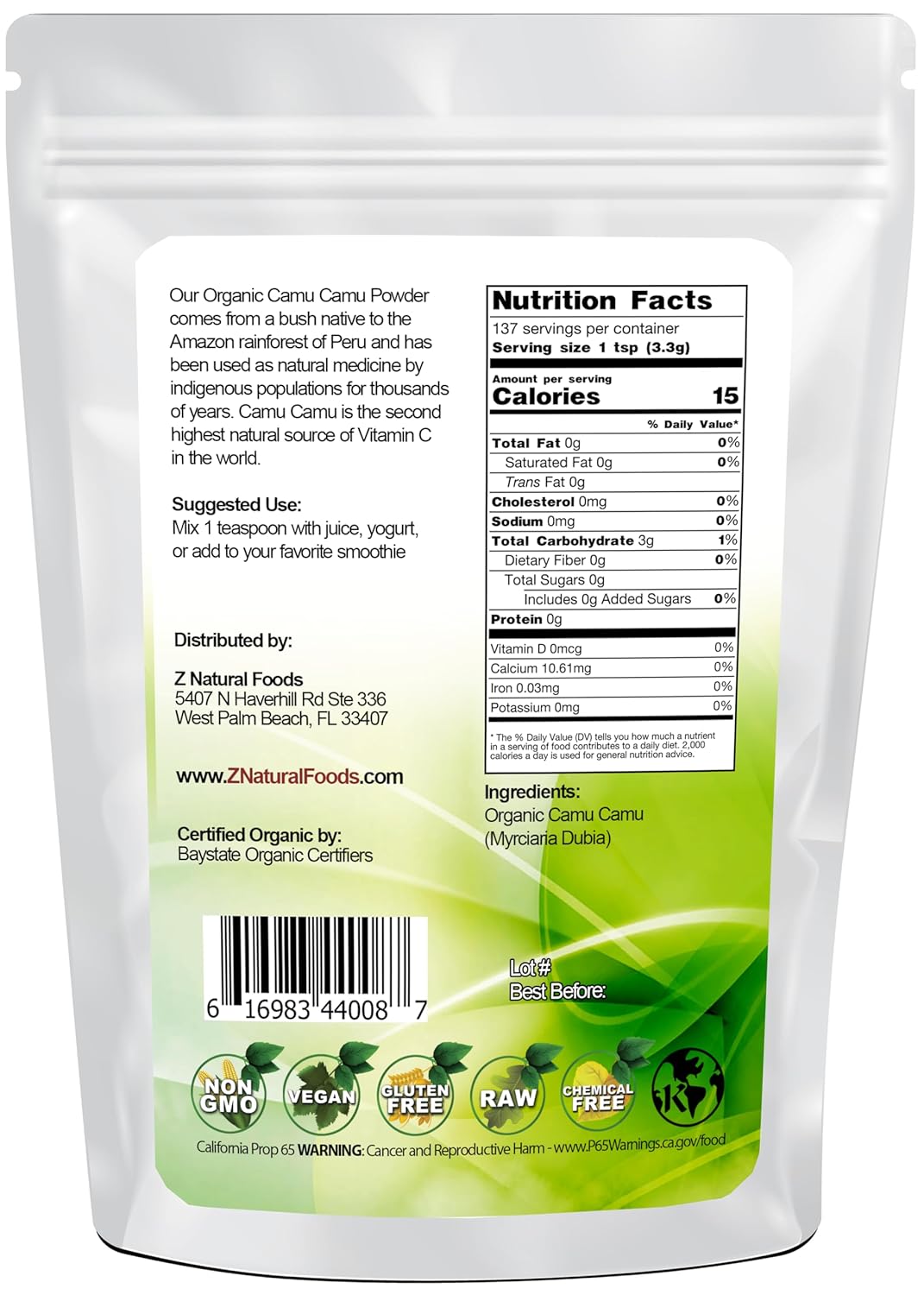 Z Natural Organic Camu Camu Powder, Natural Vitamin C Supplement for Immune Support & Mood Boost, Mix in Smoothies, Drinks & Recipes, Superfood Powder, Raw, Vegan, Non GMO, Gluten Free, 1 lb - Image 2