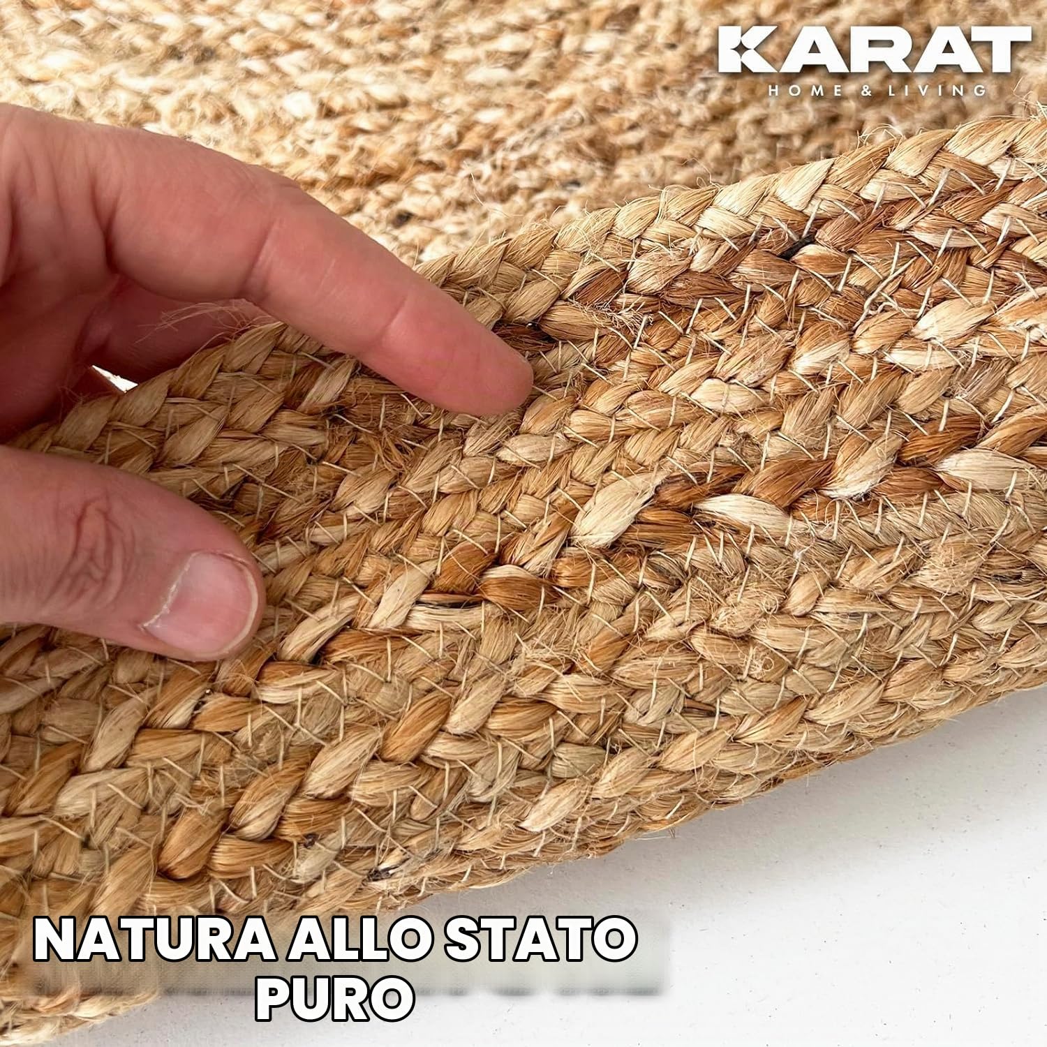Tappeto in Juta Surat Rotondo 200 cm - Tessuto a Mano in Fibre Naturali - Tappeto Naturale per Soggiorno, Camera da Letto e Ingresso