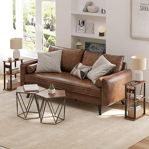 Miniatura 8 de TUTOTAK Mesa auxiliar pequeña y estrecha con estación de carga, mesa auxiliar delgada para espacios pequeños, mesita de noche delgada con puertos