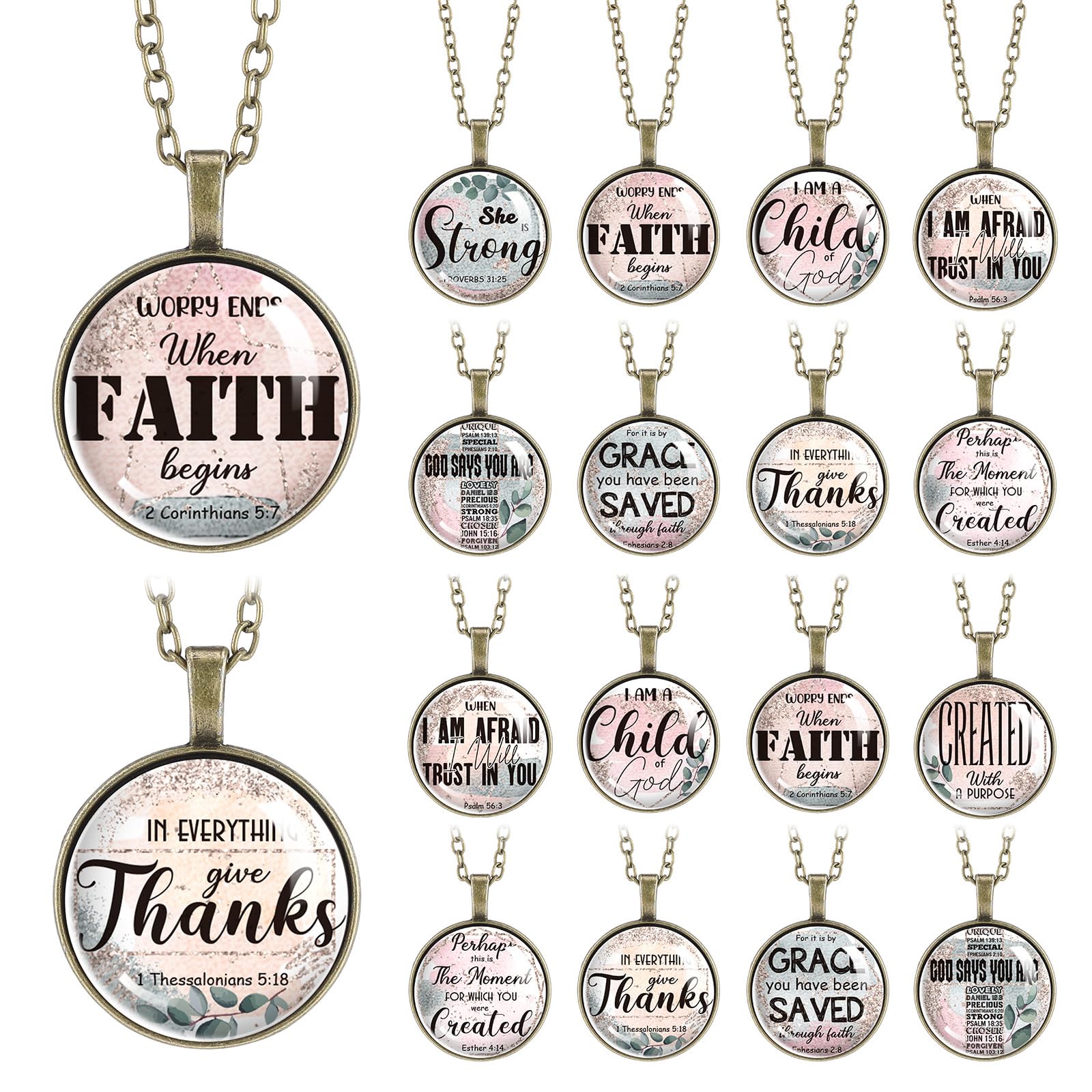 Tondiamo 18 Pcs Christian Necklace Christmas Bible Verse Necklace Bulk, Appreciation Church Faith Gifts Religious Prayer Inspirational Jesus Jewelry